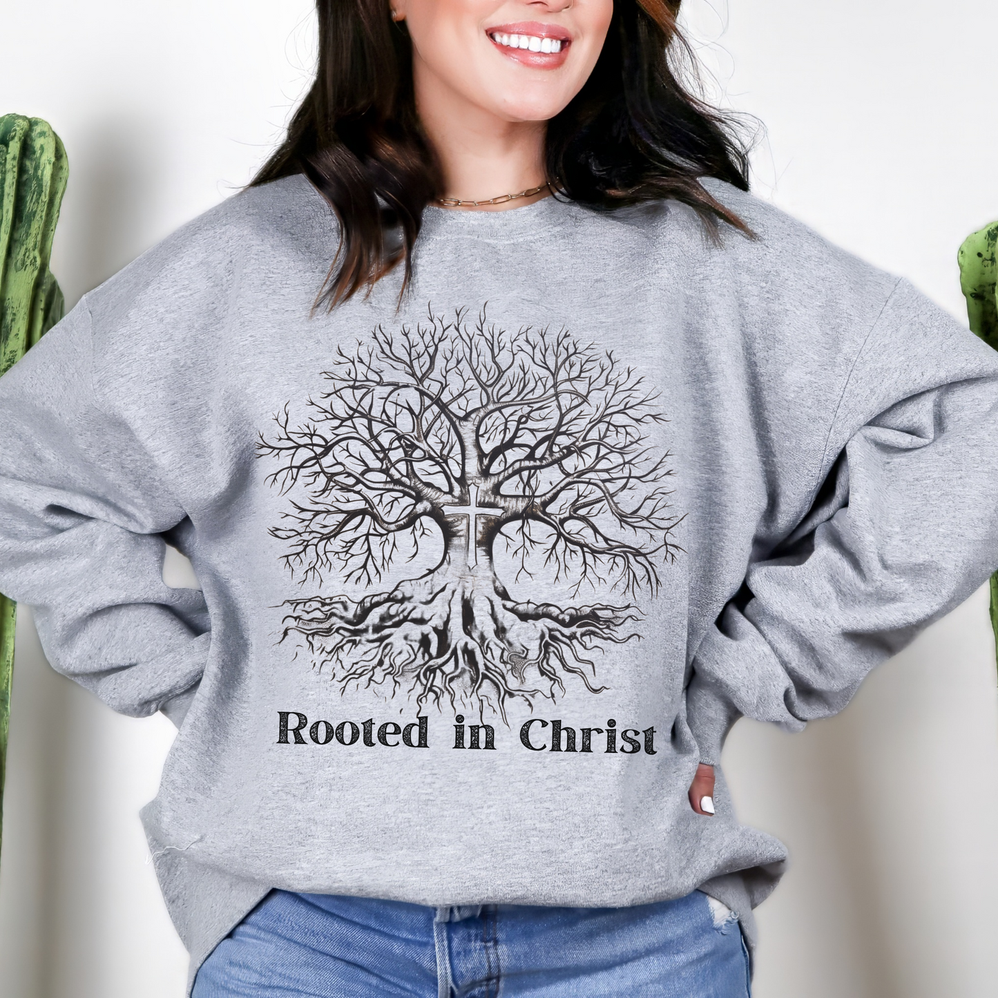 Rooted in Christ Unisex Heavy Blend Crewneck Sweatshirt, Christian Merch, Christian Streetwear, Ministry Shirt, Faith Based Shirt, Jesus Apparel
