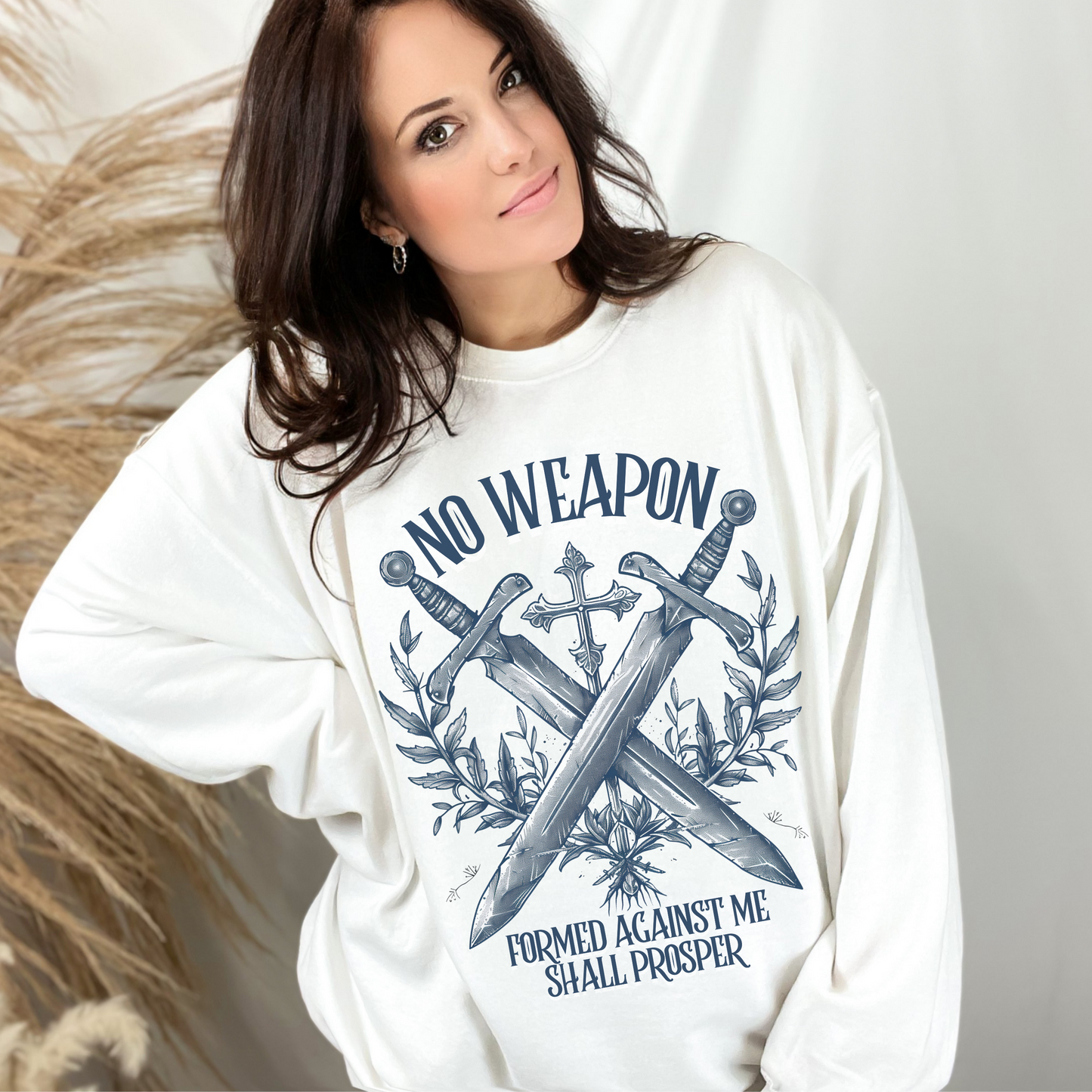 No Weapon Formed Against Me Shall Prosper Sweatshirt, Unisex Heavy Blend™ Crewneck, Christian Apparel, Biblical Clothing, Inspirational Apparel, Jesus Shirt