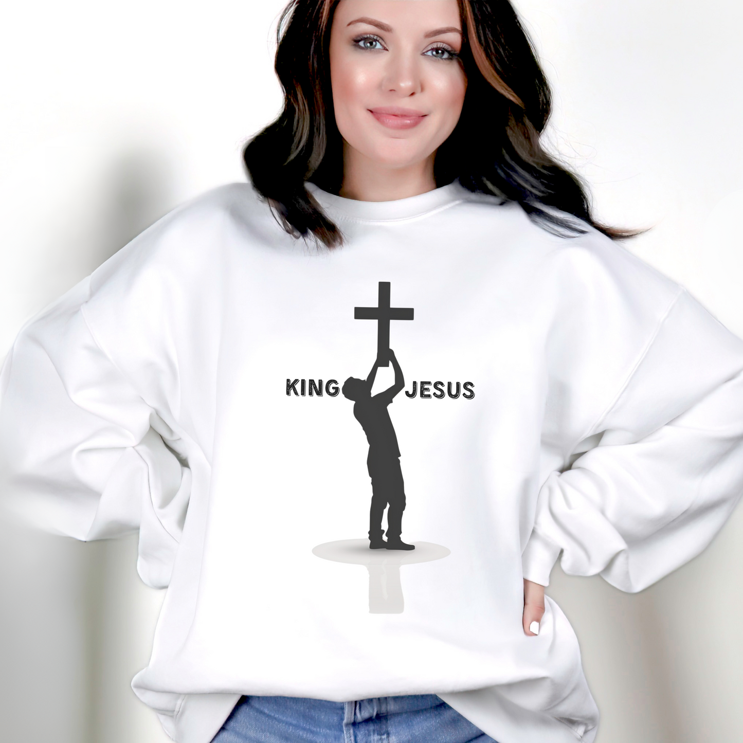 King Jesus Unisex Heavy Blend Crewneck Sweatshirt, Christian Merch, Christian Streetwear, Ministry Shirt, Faith Based Shirt, Jesus Apparel