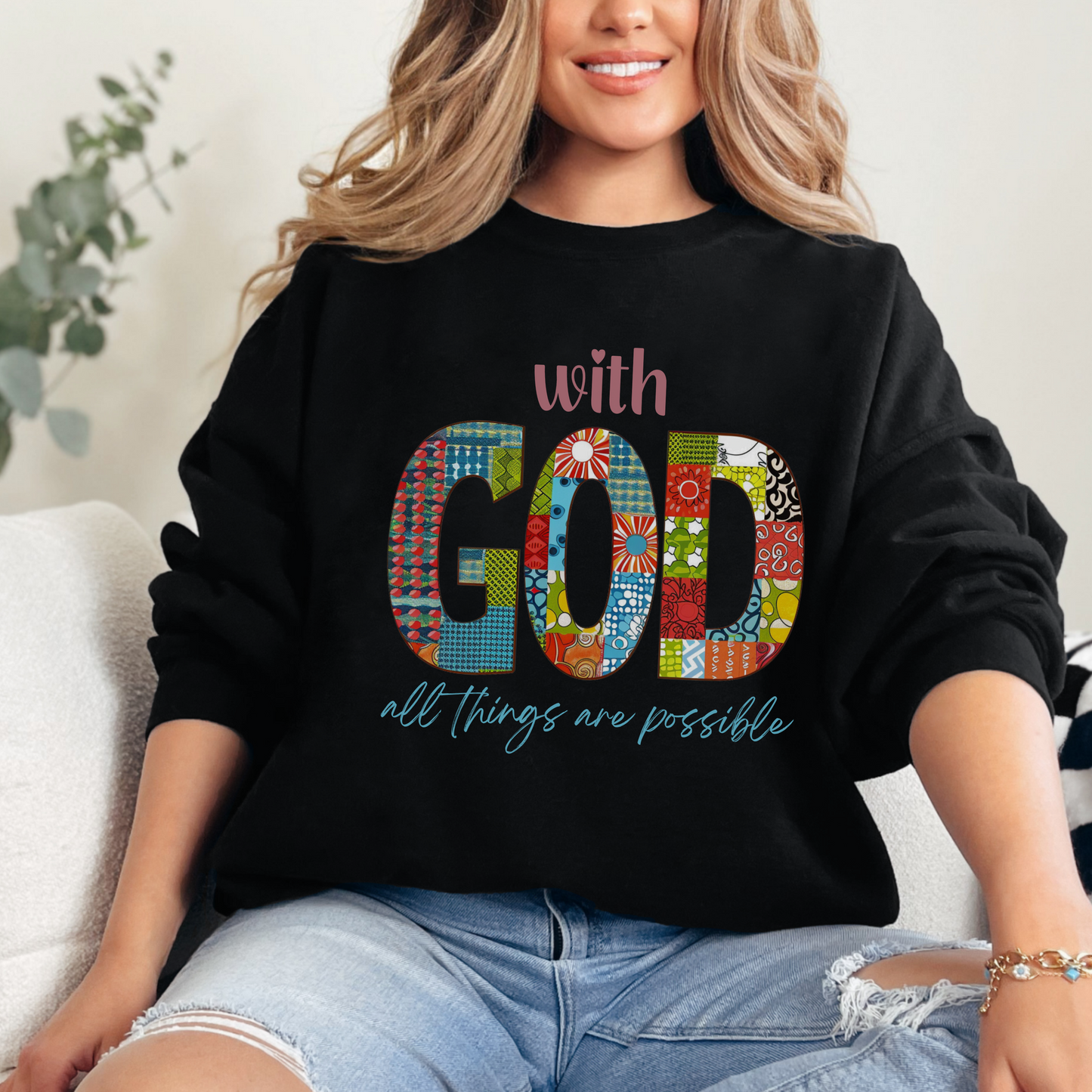 With God all Things are Possible Unisex Heavy Blend Crewneck Sweatshirt, Christian Merch, Christian Streetwear, Ministry Shirt, Faith Based Shirt, Jesus Apparel