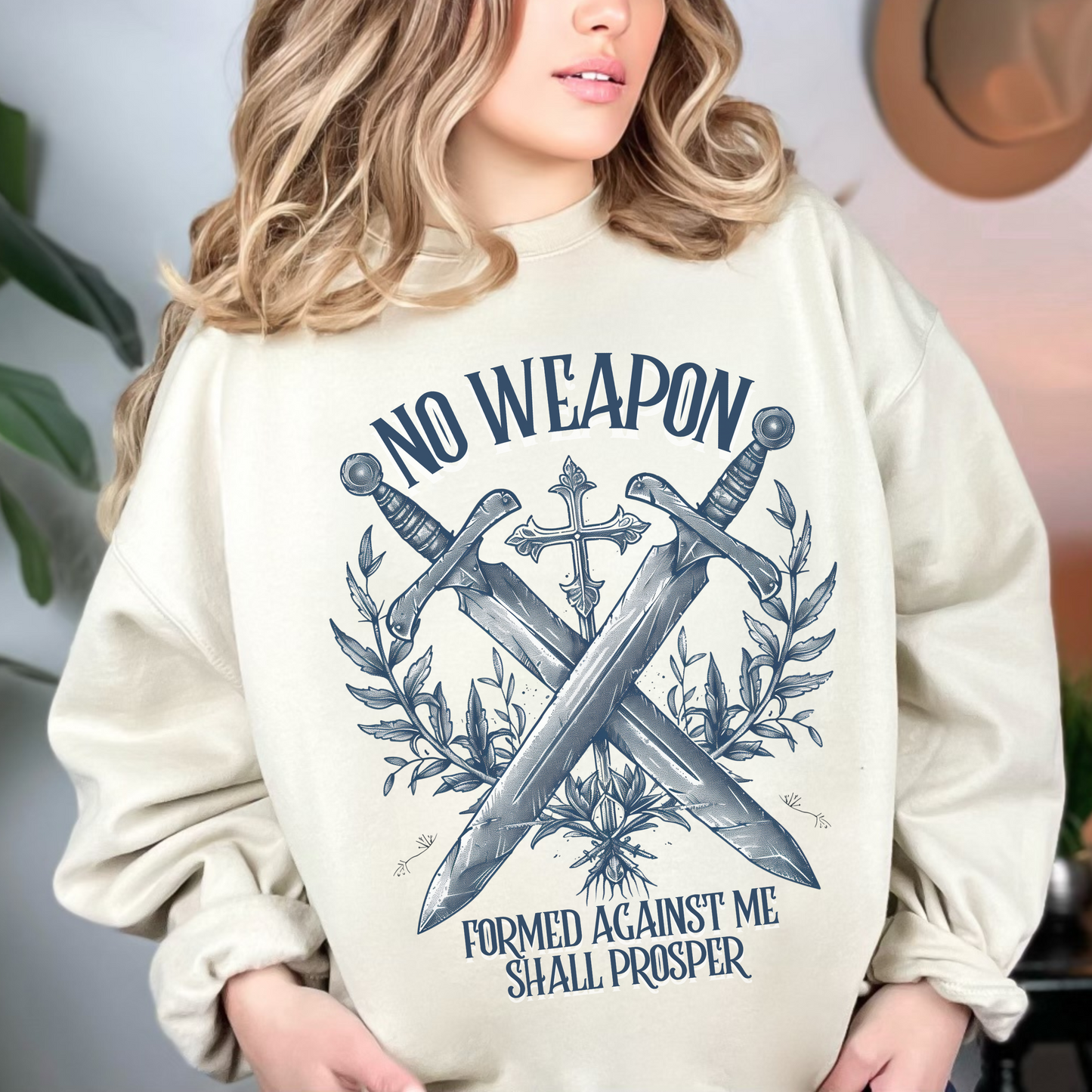 No Weapon Formed Against Me Shall Prosper Sweatshirt, Unisex Heavy Blend™ Crewneck, Christian Apparel, Biblical Clothing, Inspirational Apparel, Jesus Shirt