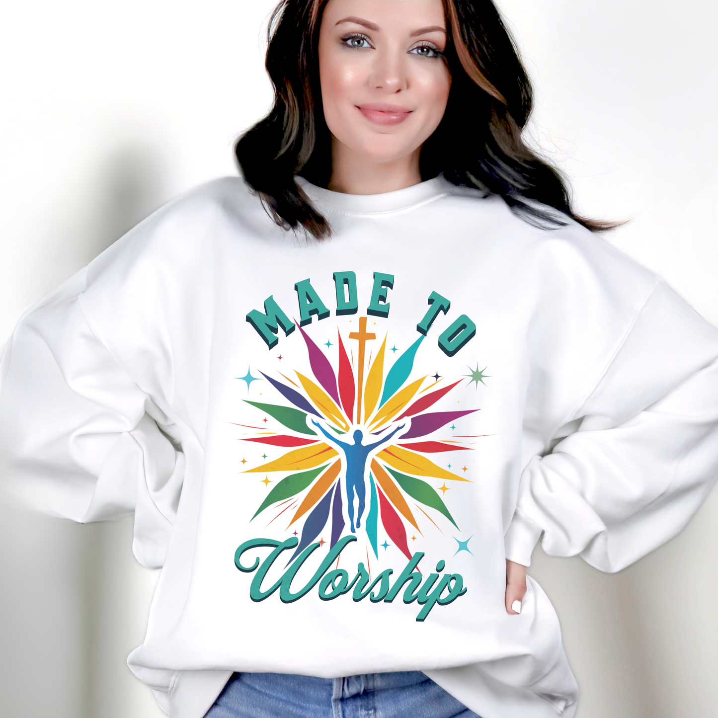 Made to Worship Unisex Heavy Blend Crewneck Sweatshirt, Christian Merch, Christian Streetwear, Ministry Shirt, Faith Based Shirt, Jesus Apparel