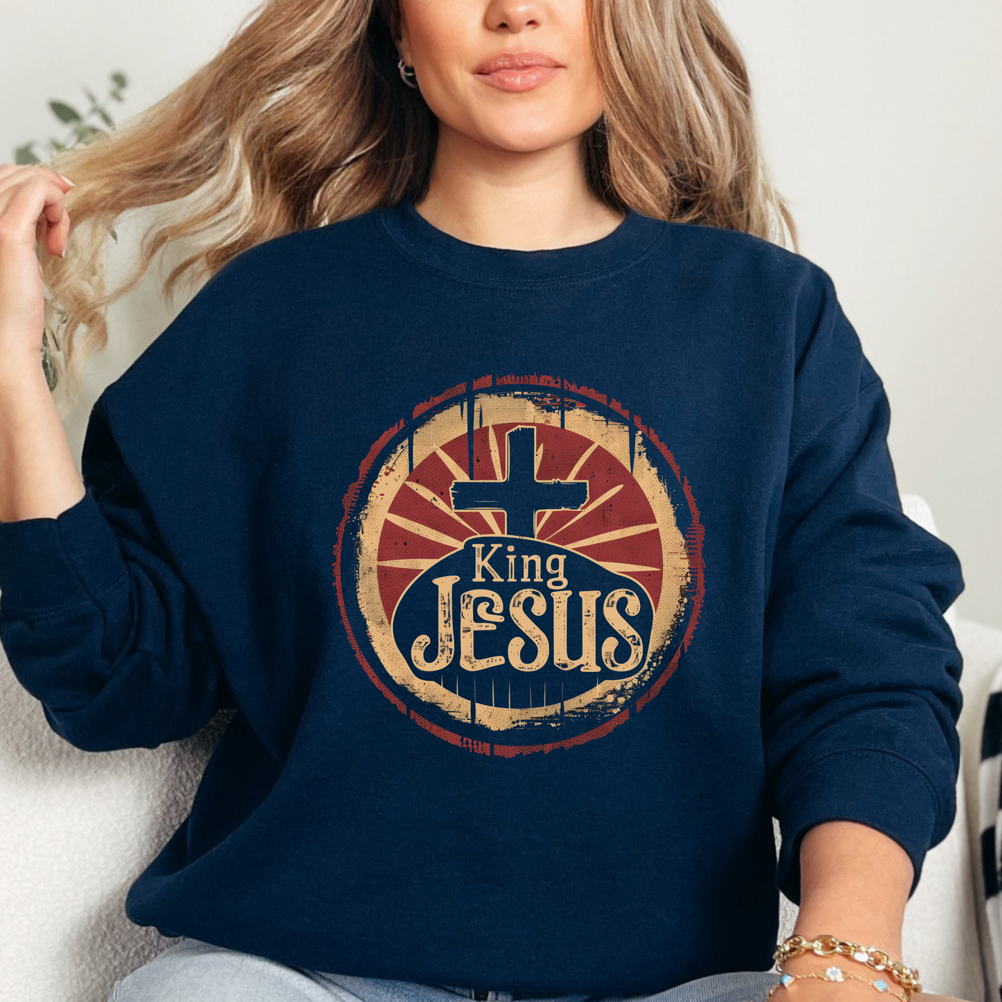 King Jesus Unisex Heavy Blend Crewneck Sweatshirt, Christian Merch, Christian Streetwear, Ministry Shirt, Faith Based Shirt, Praise Sweater