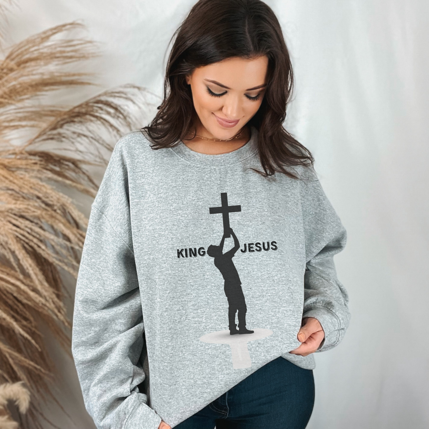 King Jesus Unisex Heavy Blend Crewneck Sweatshirt, Christian Merch, Christian Streetwear, Ministry Shirt, Faith Based Shirt, Jesus Apparel