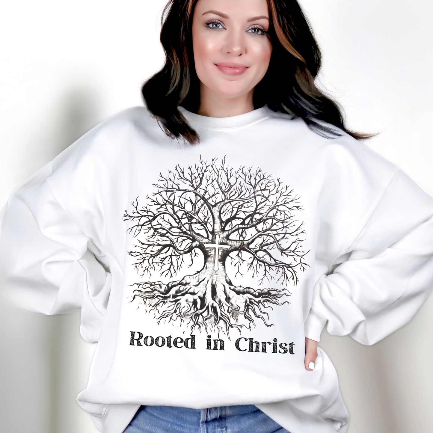 Rooted in Christ Unisex Heavy Blend Crewneck Sweatshirt, Christian Merch, Christian Streetwear, Ministry Shirt, Faith Based Shirt, Jesus Apparel