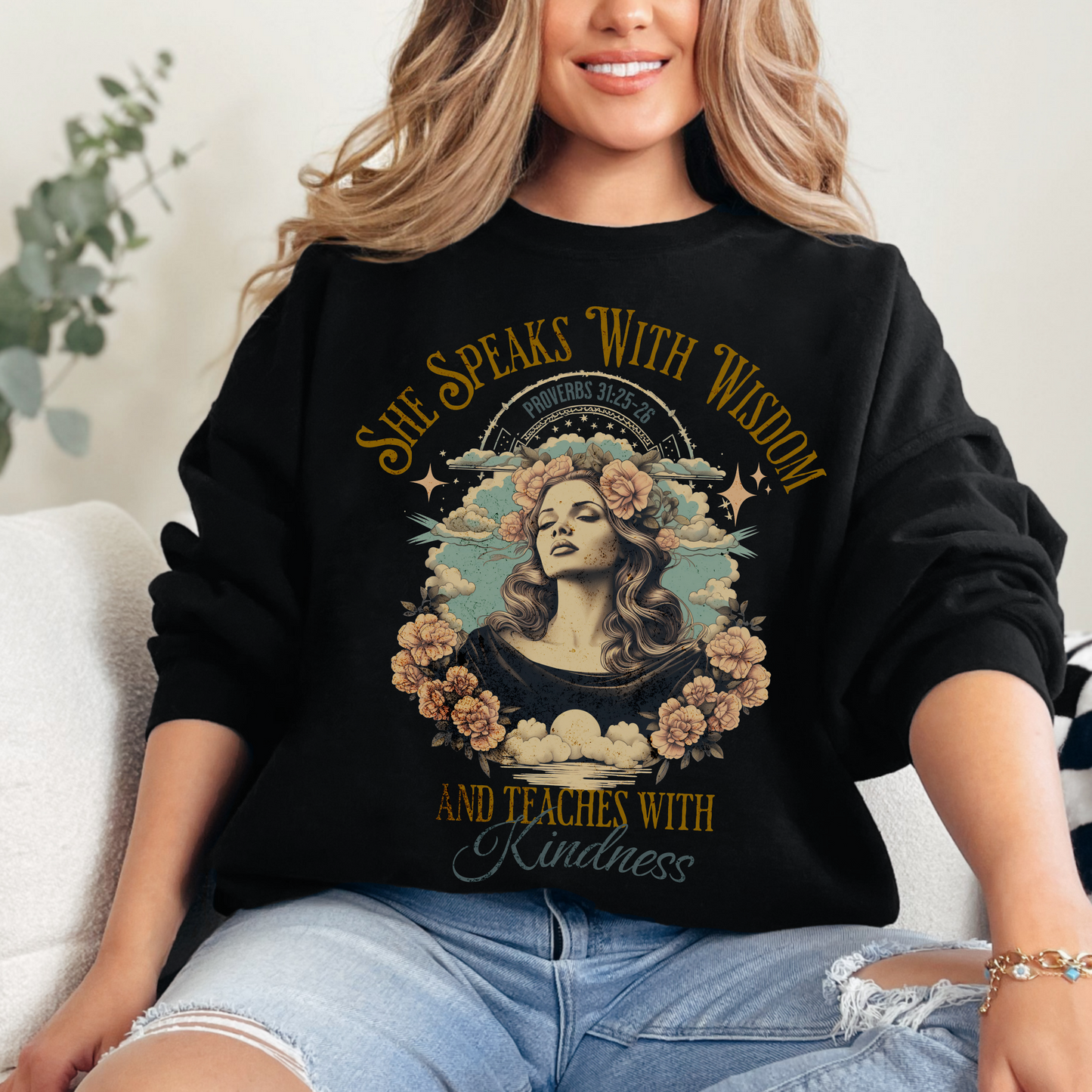 She Speaks with Wisdom Sweatshirt, Unisex Heavy Blend Crewneck, Jesus is the Reason, Jesus is King, Christian Merch, Glory to God