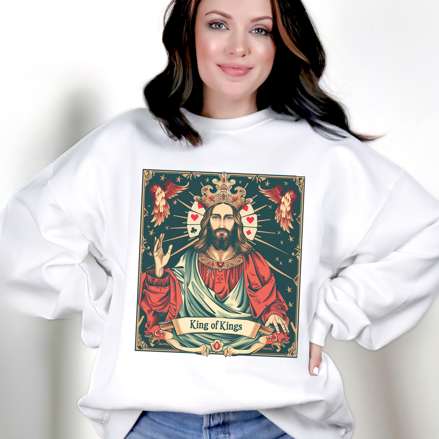 King of Kings Unisex Heavy Blend Crewneck Sweatshirt, Christian Merch, Christian Streetwear, Ministry Shirt, Faith Based Shirt, Jesus Apparel