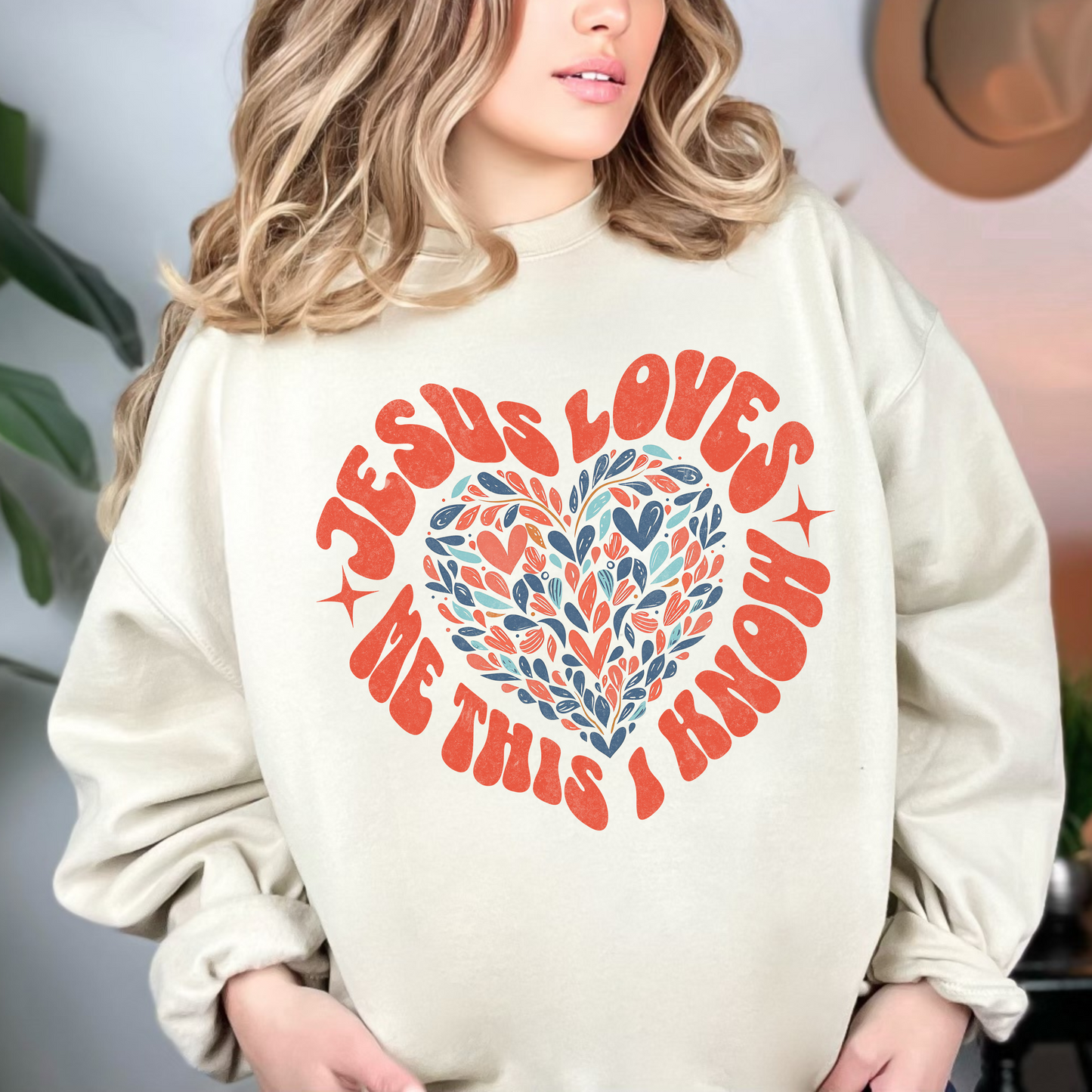 Jesus Loves Me This I Know Unisex Heavy Blend Crewneck Sweatshirt, Christian Merch, Christian Streetwear, Ministry Shirt, Faith Based Shirt, Jesus Apparel