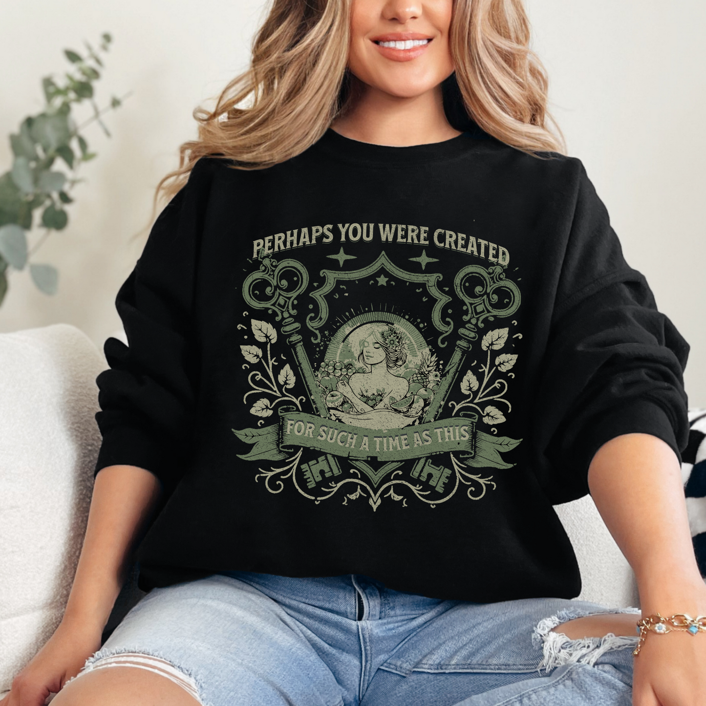 Perhaps you were Created for Such a Time as This Unisex Heavy Blend Crewneck Sweatshirt, Christian Merch, Christian Streetwear, Ministry Shirt, Faith Based Shirt, Jesus Apparel