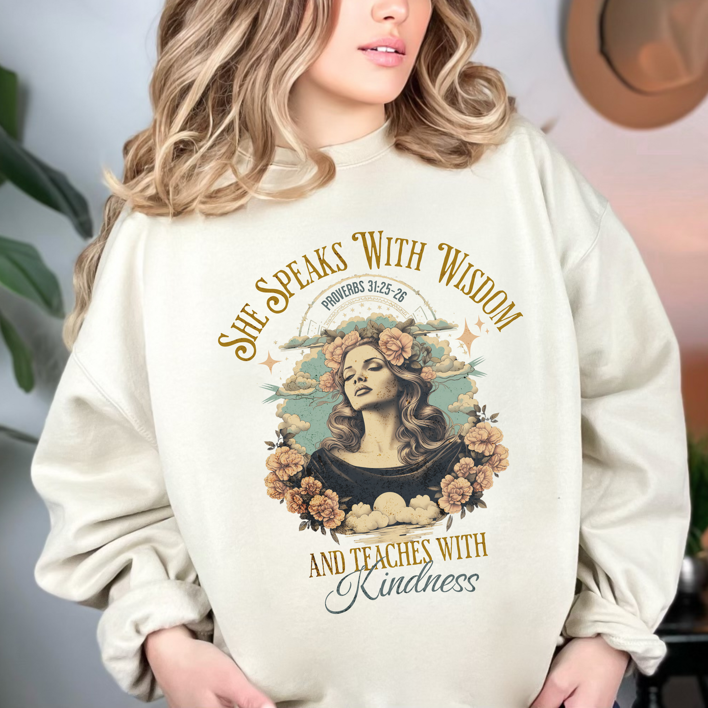 She Speaks with Wisdom Sweatshirt, Unisex Heavy Blend Crewneck, Jesus is the Reason, Jesus is King, Christian Merch, Glory to God