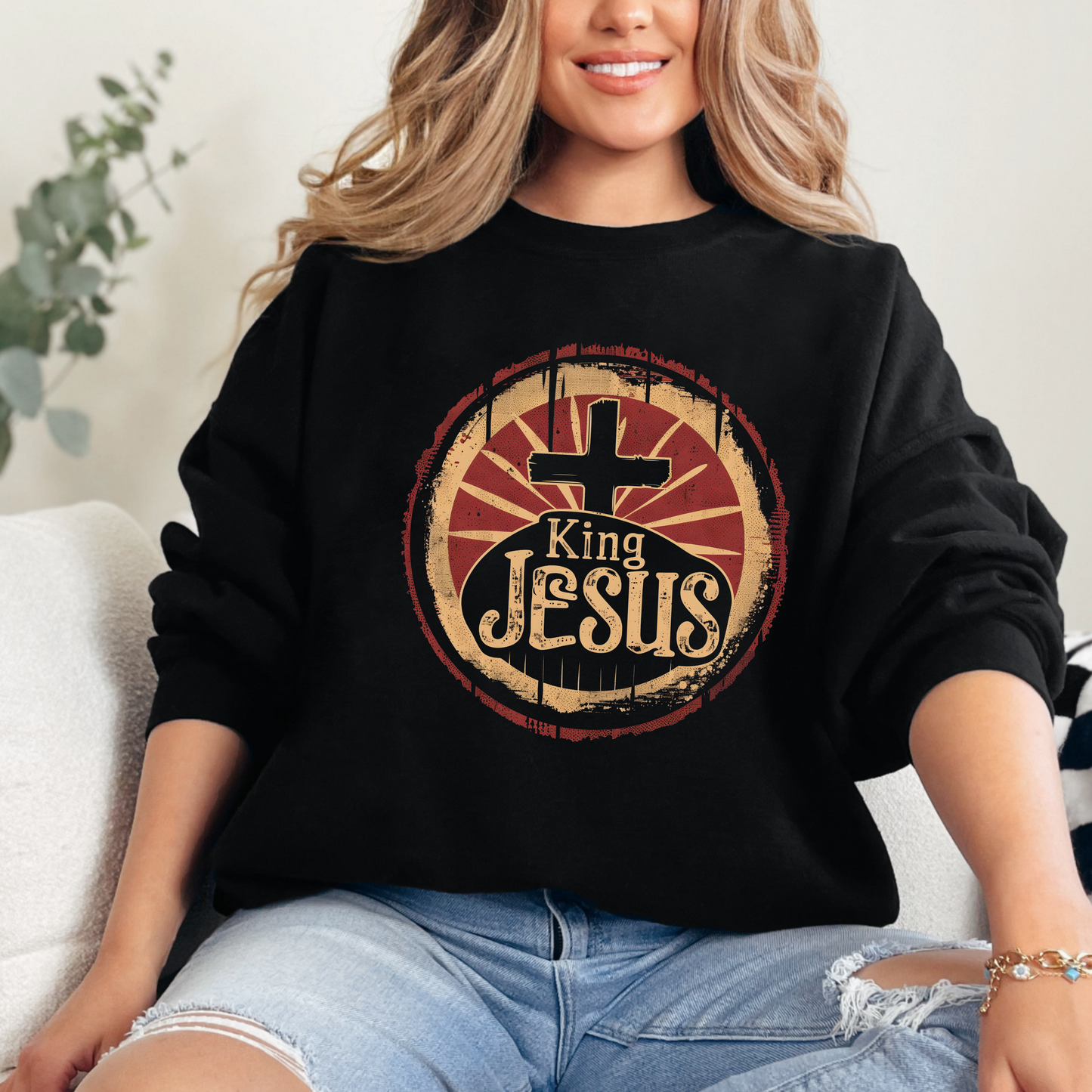 King Jesus Unisex Heavy Blend Crewneck Sweatshirt, Christian Merch, Christian Streetwear, Ministry Shirt, Faith Based Shirt, Praise Sweater
