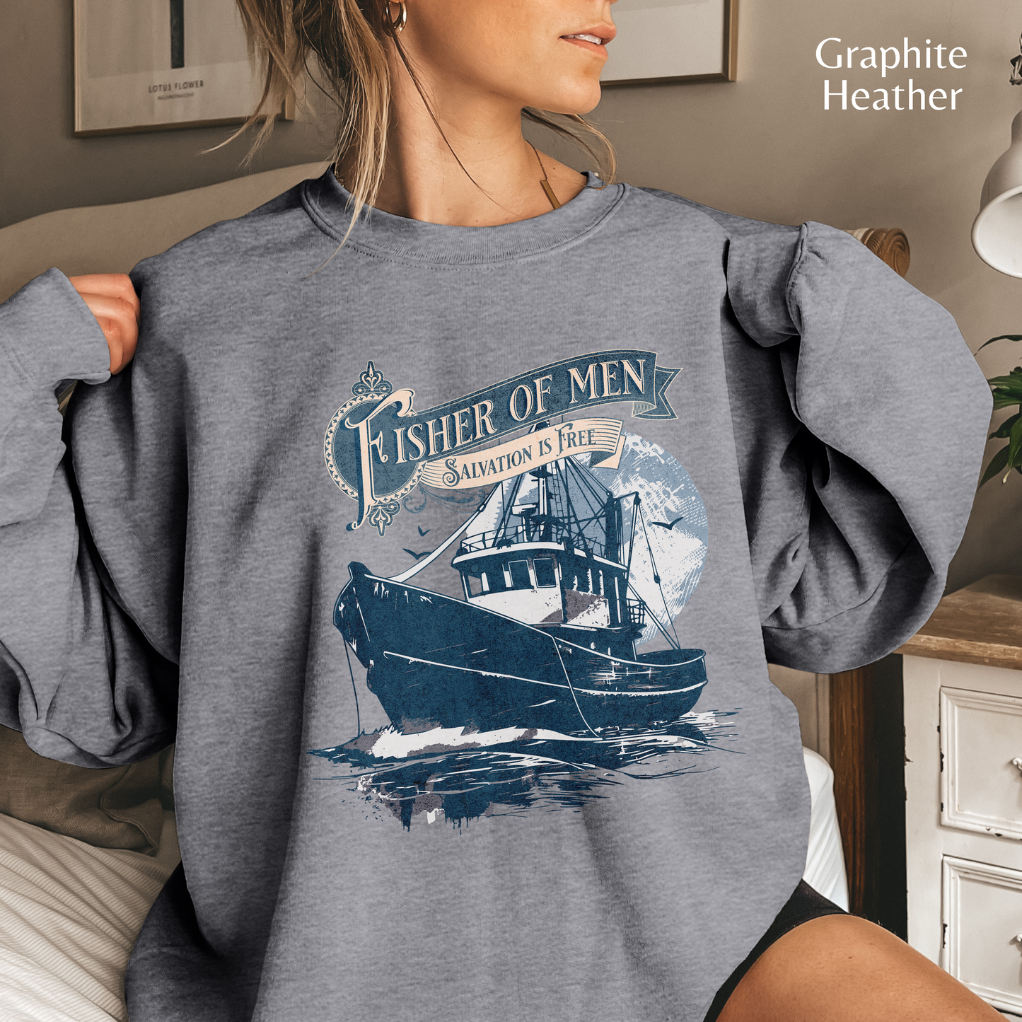 Fisher of Men Unisex Heavy Blend Crewneck Sweatshirt, Christian Merch, Christian Streetwear, Ministry Shirt, Faith Based Shirt, Jesus Apparel