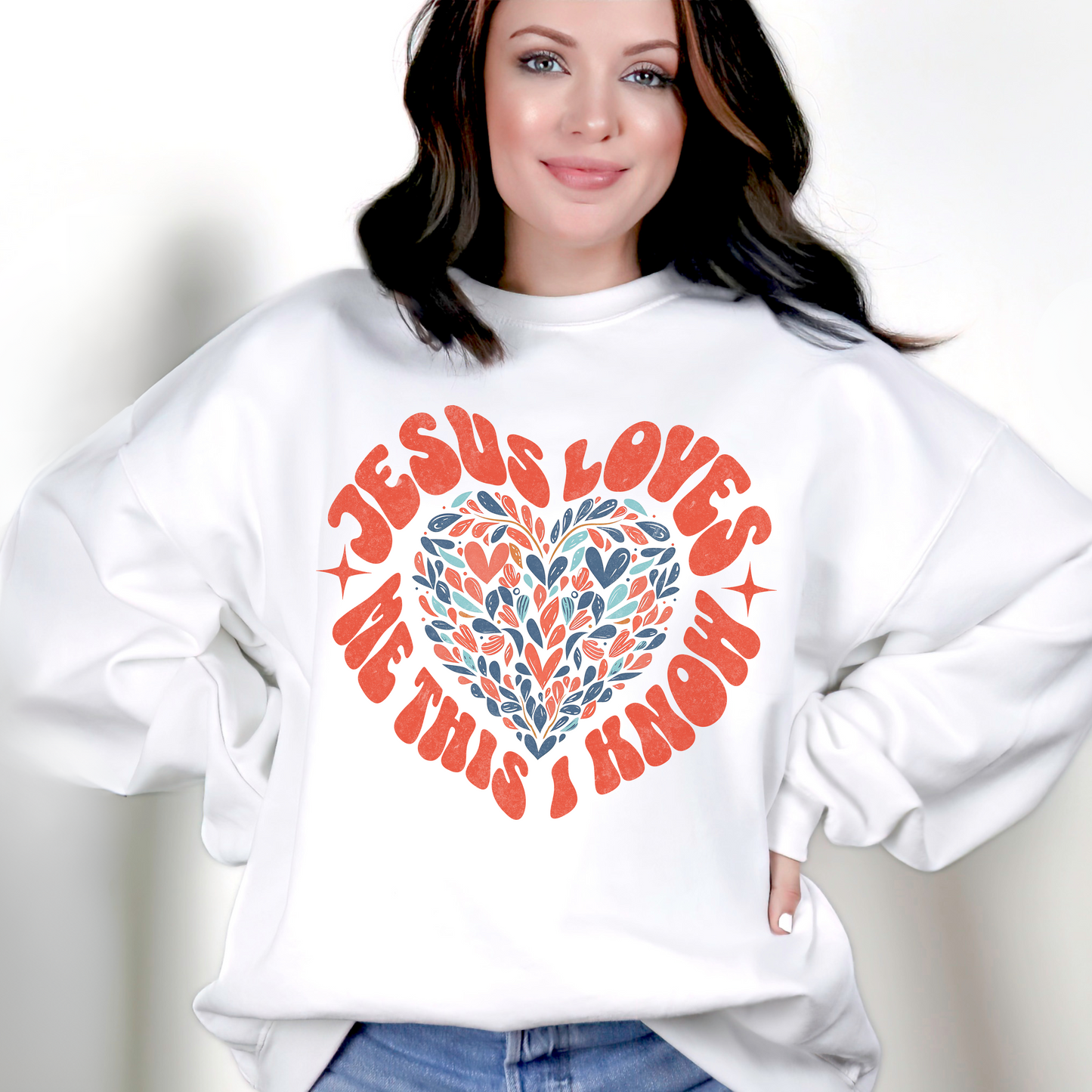 Jesus Loves Me This I Know Unisex Heavy Blend Crewneck Sweatshirt, Christian Merch, Christian Streetwear, Ministry Shirt, Faith Based Shirt, Jesus Apparel