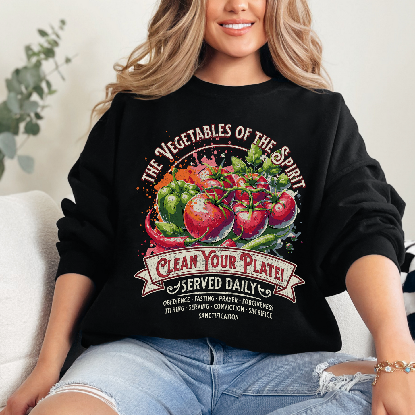 Vegetables of the Spirit Unisex Heavy Blend Crewneck Sweatshirt, Humorous Christian Merch, Christian Streetwear, Ministry Shirt, Faith Based Shirt, Praise Sweater