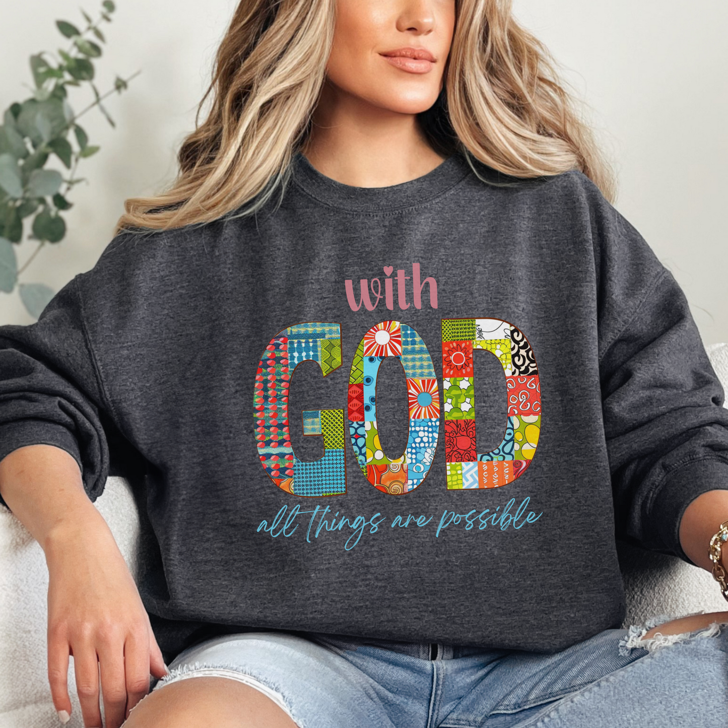 With God all Things are Possible Unisex Heavy Blend Crewneck Sweatshirt, Christian Merch, Christian Streetwear, Ministry Shirt, Faith Based Shirt, Jesus Apparel