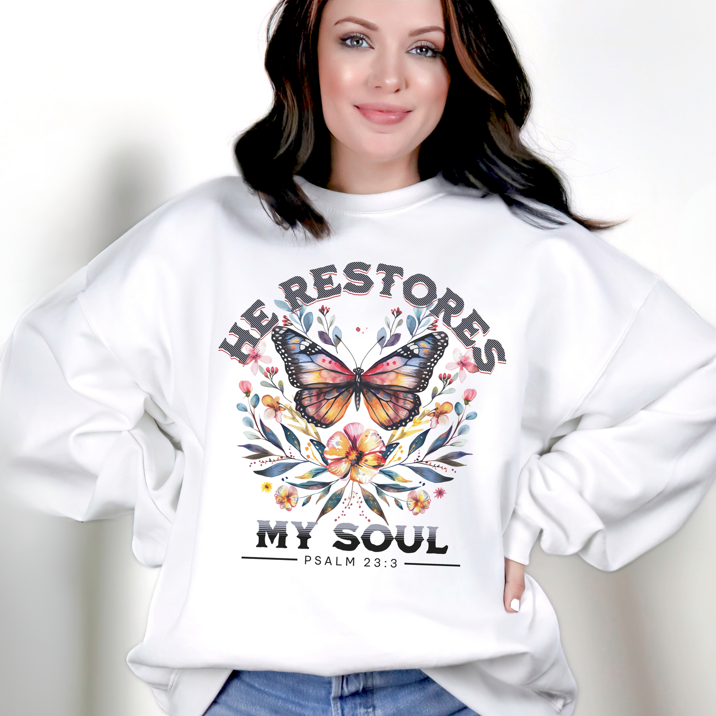 He Restores My Soul Unisex Heavy Blend Crewneck Sweatshirt, Christian Merch, Christian Streetwear, Ministry Shirt, Faith Based Shirt, Jesus Apparel