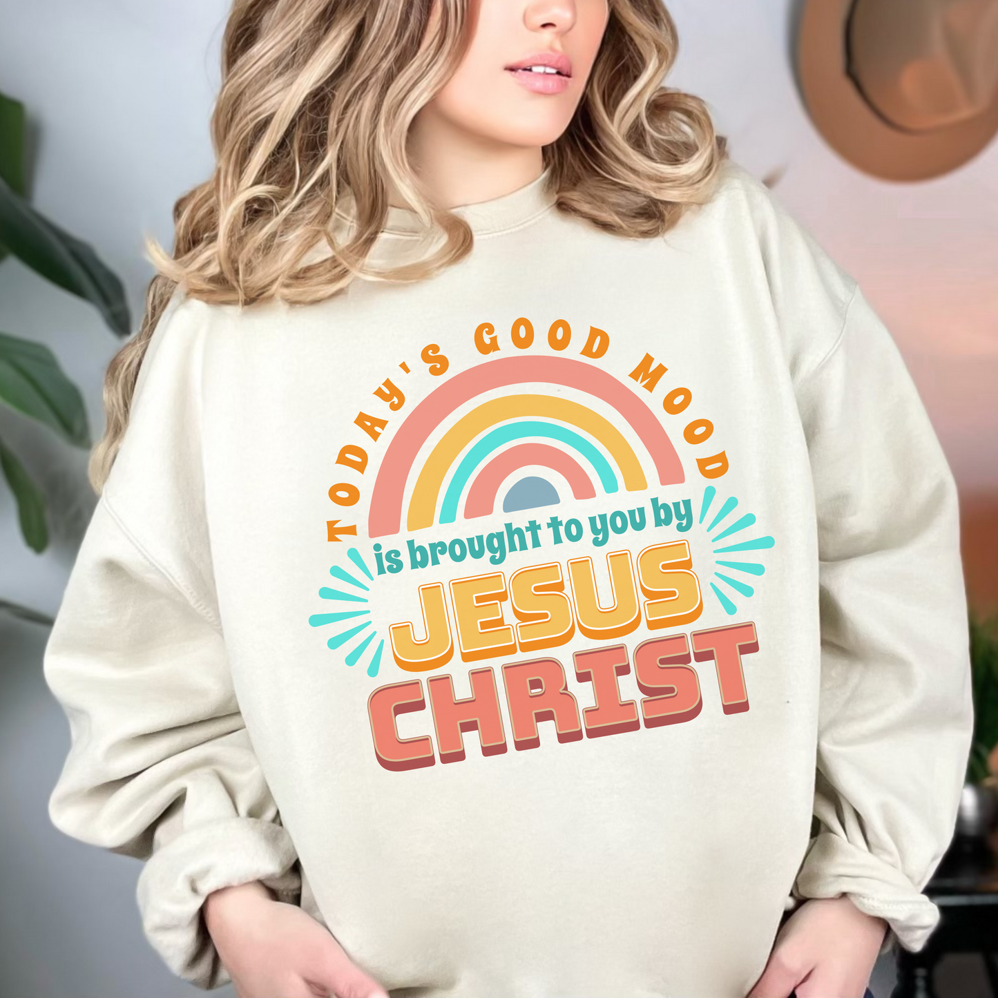 Today's Good Mood is Brought to you by Jesus Christ Unisex Heavy Blend Crewneck Sweatshirt, Christian Merch, Christian Streetwear, Ministry Shirt, Faith Based Shirt, Jesus Apparel