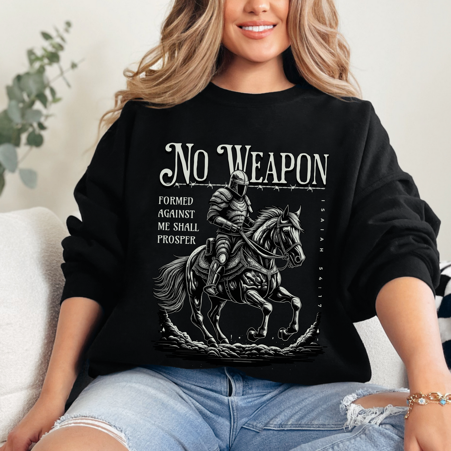 No Weapon Formed Against Me Shall Prosper Unisex Heavy Blend Crewneck Sweatshirt, Christian Merch, Christian Streetwear, Ministry Shirt, Faith Based Shirt, Jesus Apparel