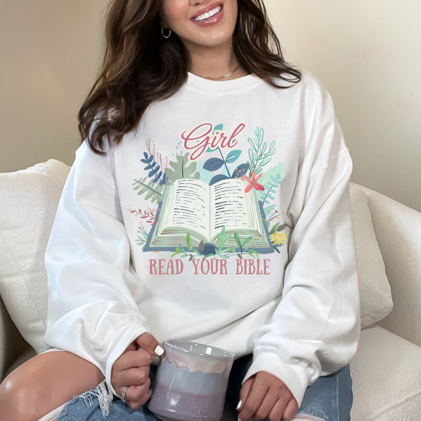 Girl Read your Bible Unisex Heavy Blend Crewneck Sweatshirt, Christian Merch, Christian Streetwear, Ministry Shirt, Faith Based Shirt, Jesus Apparel
