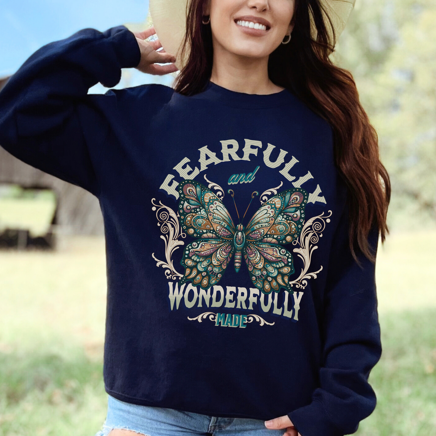 Fearfully and Wonderfully Made Unisex Heavy Blend Crewneck Sweatshirt, Christian Merch, Christian Streetwear, Ministry Shirt, Faith Based Shirt, Jesus Apparel