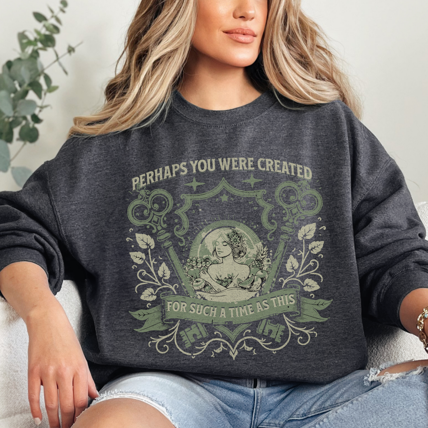 Perhaps you were Created for Such a Time as This Unisex Heavy Blend Crewneck Sweatshirt, Christian Merch, Christian Streetwear, Ministry Shirt, Faith Based Shirt, Jesus Apparel