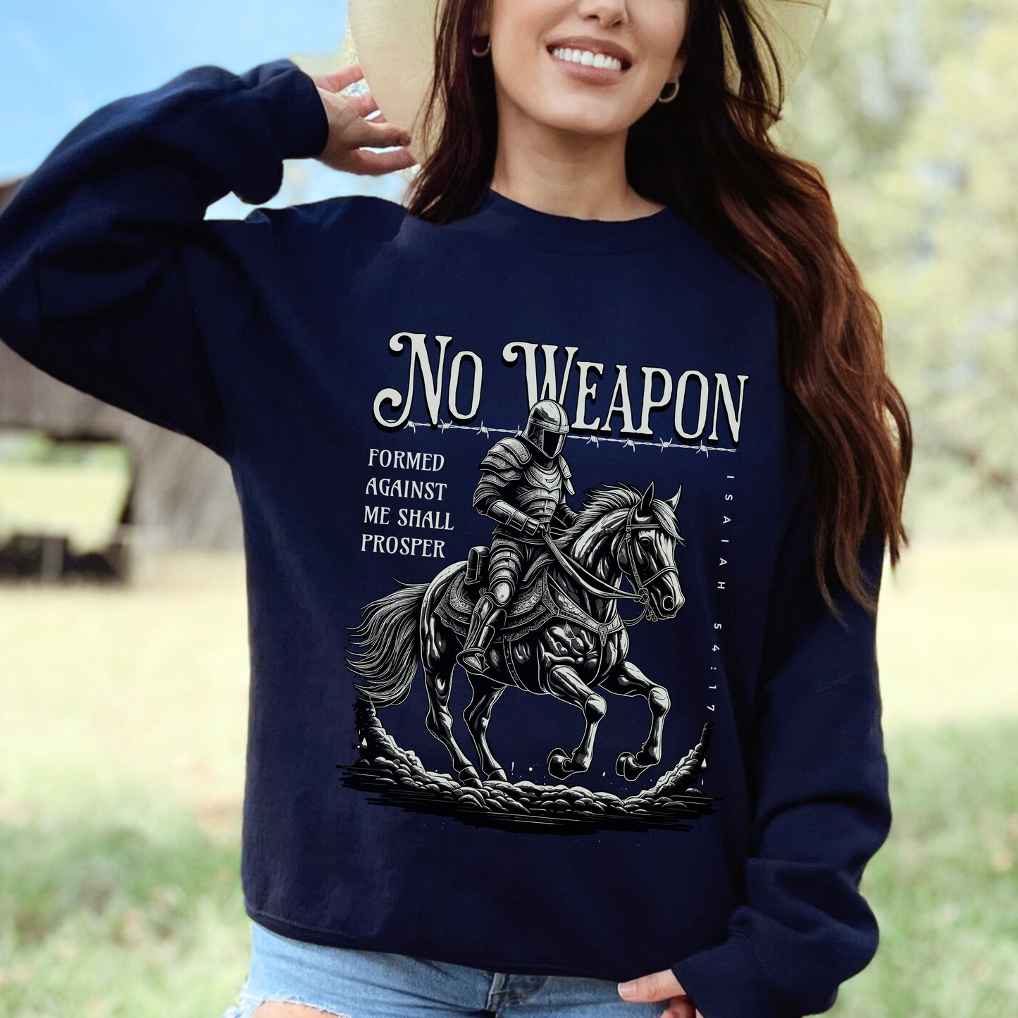 No Weapon Formed Against Me Shall Prosper Unisex Heavy Blend Crewneck Sweatshirt, Christian Merch, Christian Streetwear, Ministry Shirt, Faith Based Shirt, Jesus Apparel