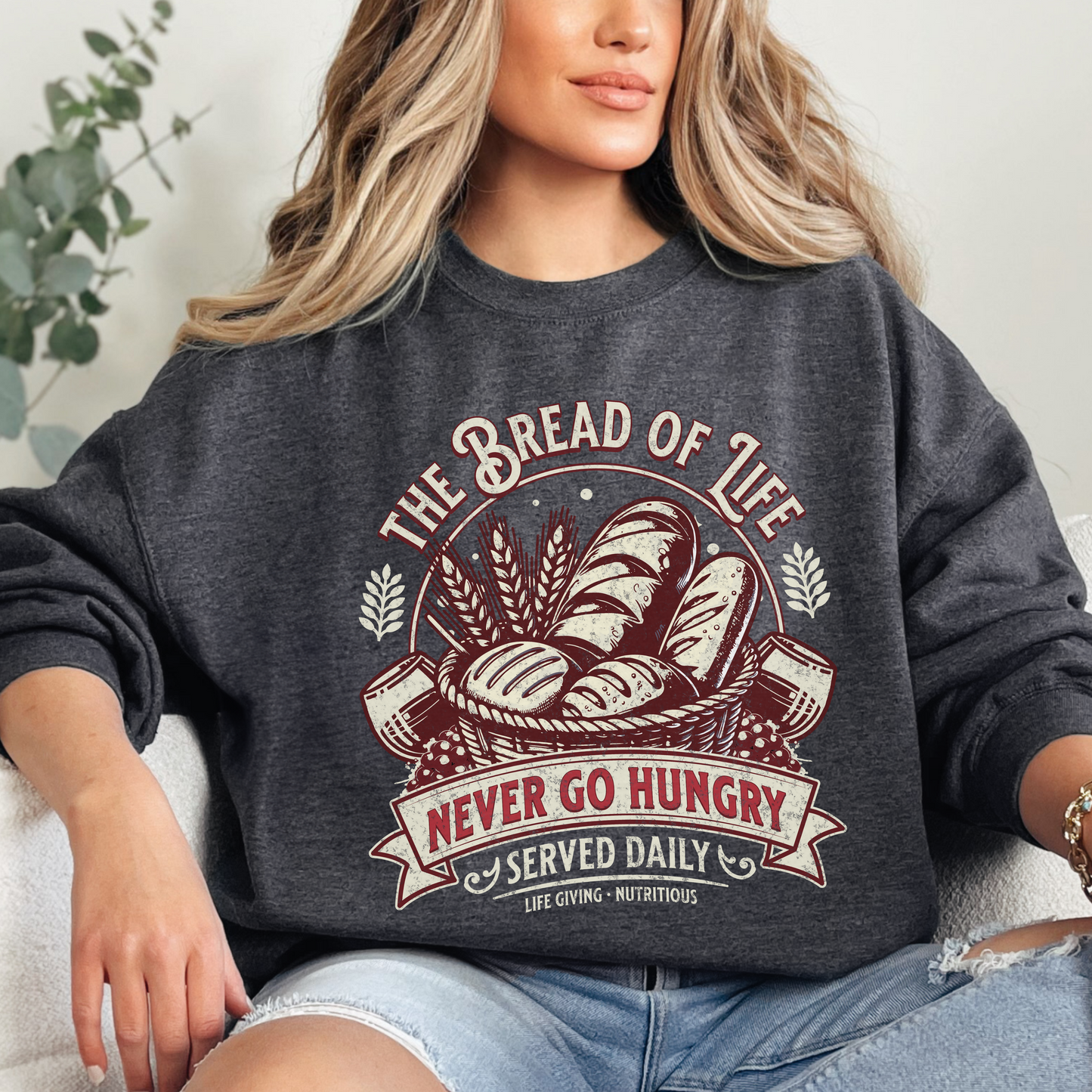 Bread of Life Unisex Heavy Blend Crewneck Sweatshirt, Christian Merch, Christian Streetwear, Ministry Shirt, Faith Based Shirt, Praise Sweater