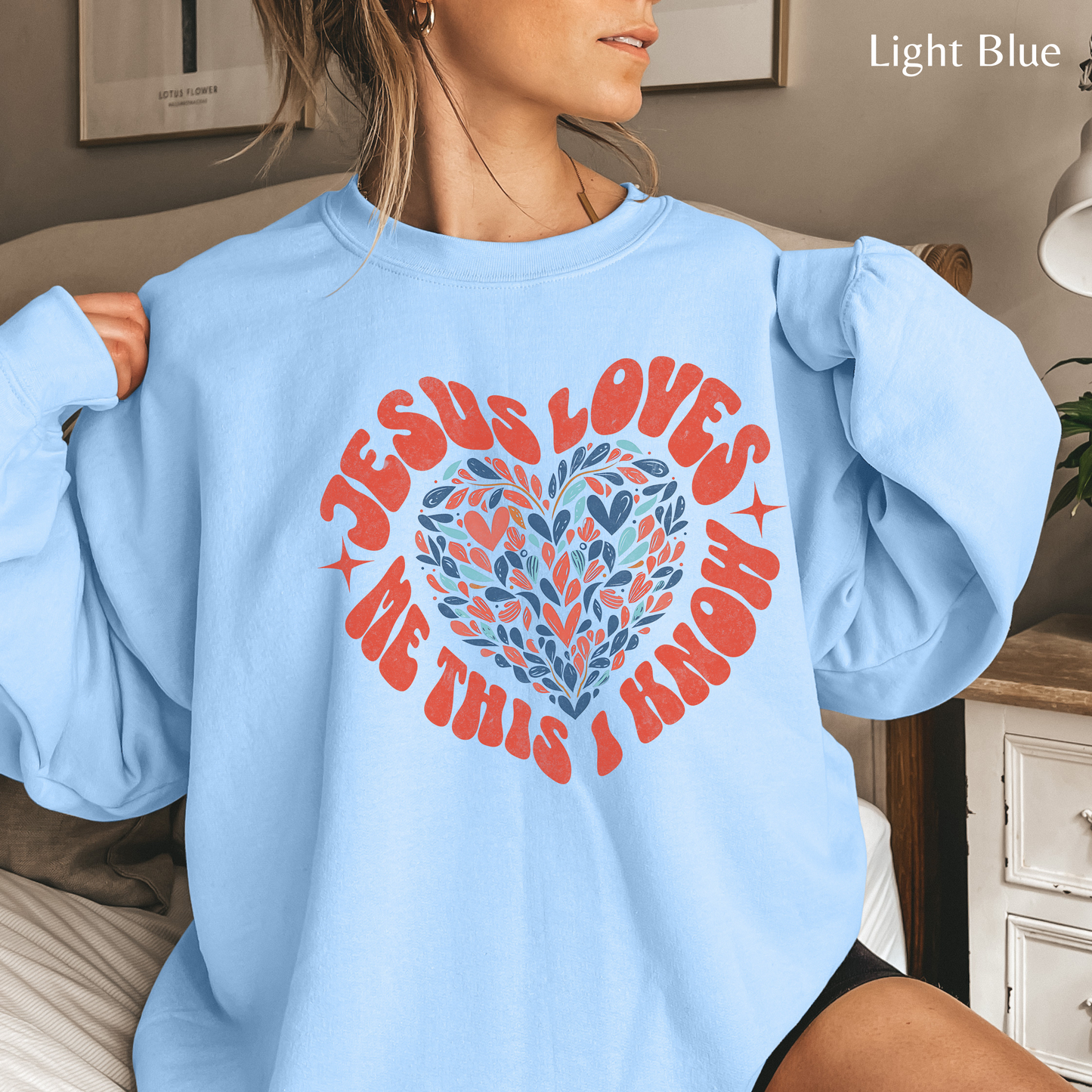 Jesus Loves Me This I Know Unisex Heavy Blend Crewneck Sweatshirt, Christian Merch, Christian Streetwear, Ministry Shirt, Faith Based Shirt, Jesus Apparel