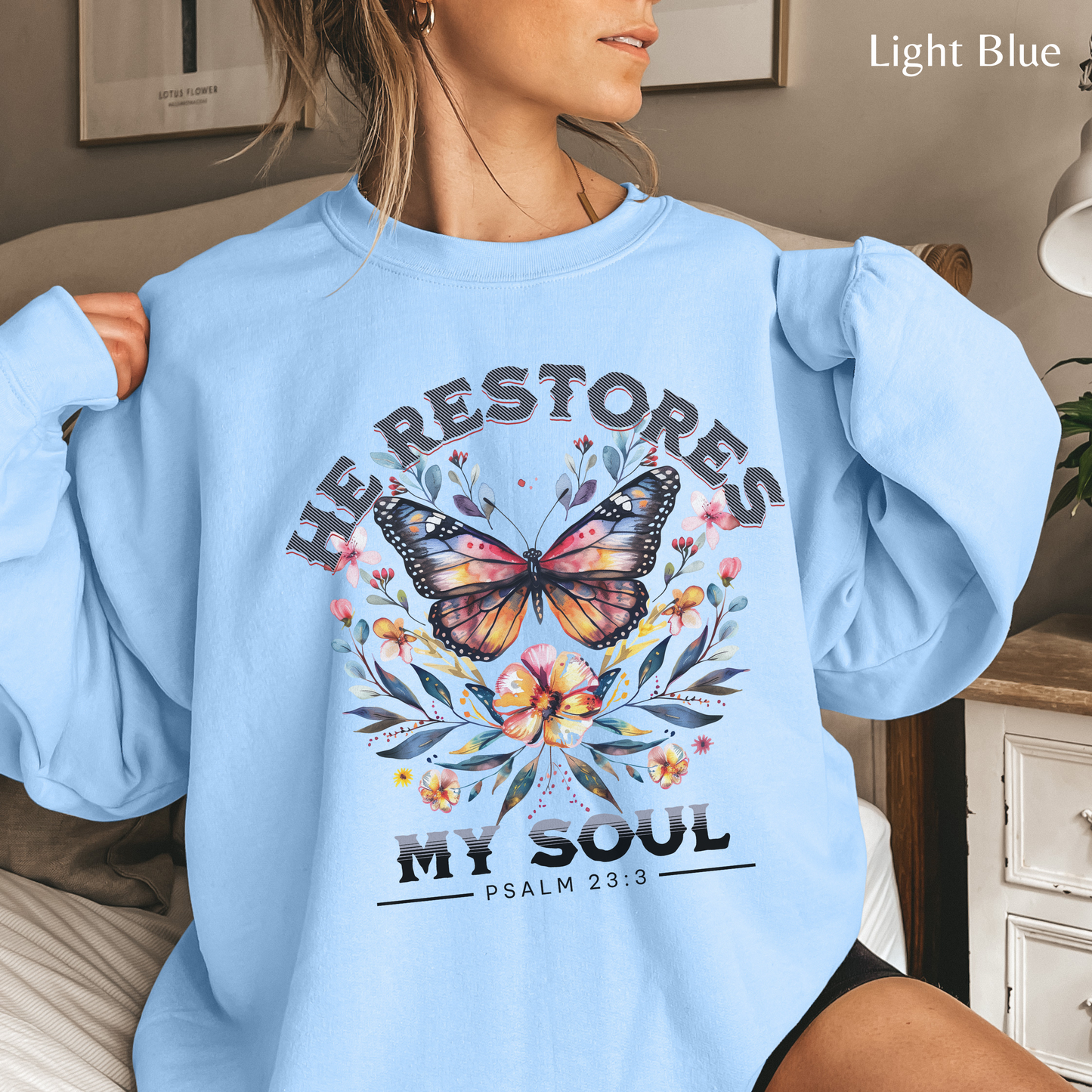 He Restores My Soul Unisex Heavy Blend Crewneck Sweatshirt, Christian Merch, Christian Streetwear, Ministry Shirt, Faith Based Shirt, Jesus Apparel