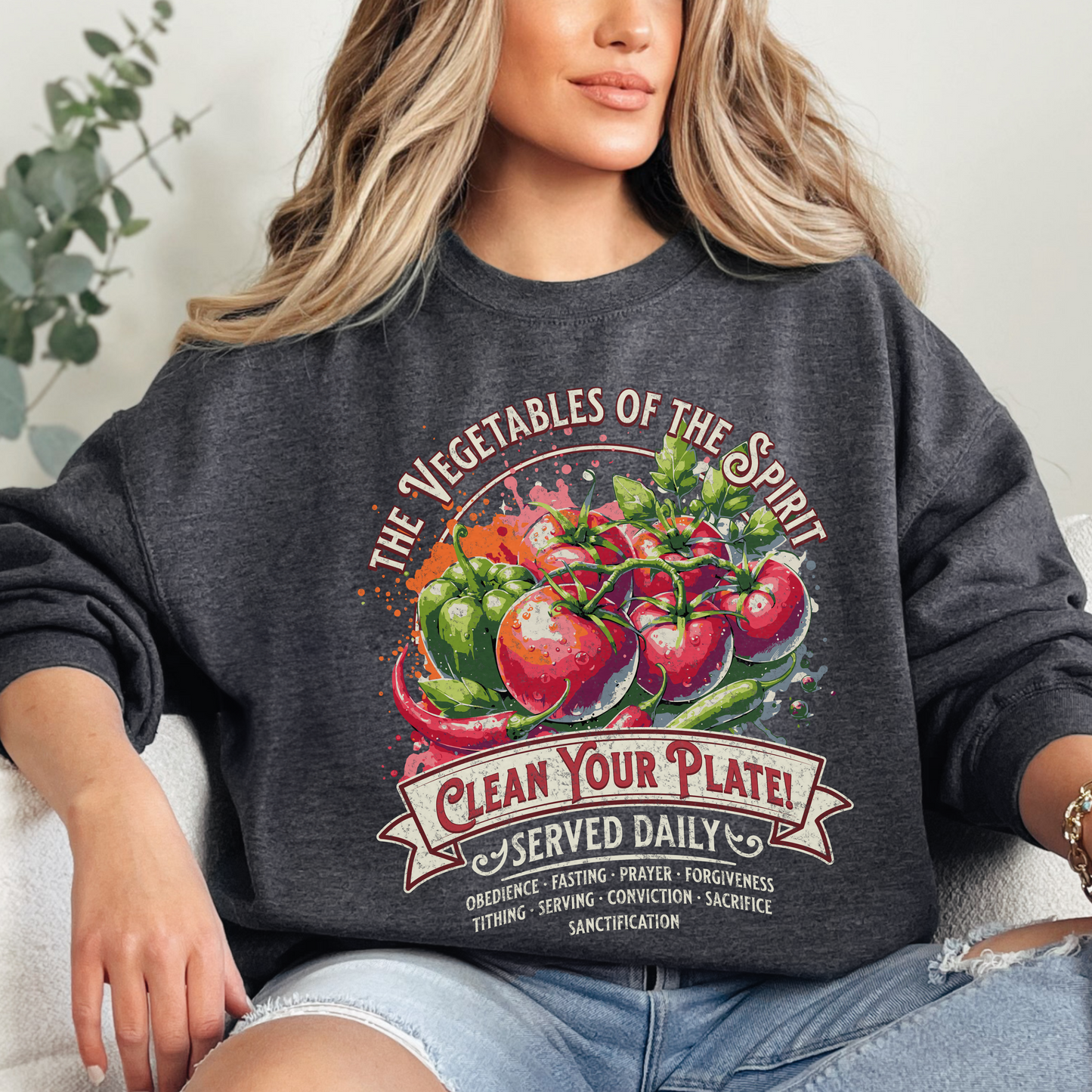 Vegetables of the Spirit Unisex Heavy Blend Crewneck Sweatshirt, Humorous Christian Merch, Christian Streetwear, Ministry Shirt, Faith Based Shirt, Praise Sweater