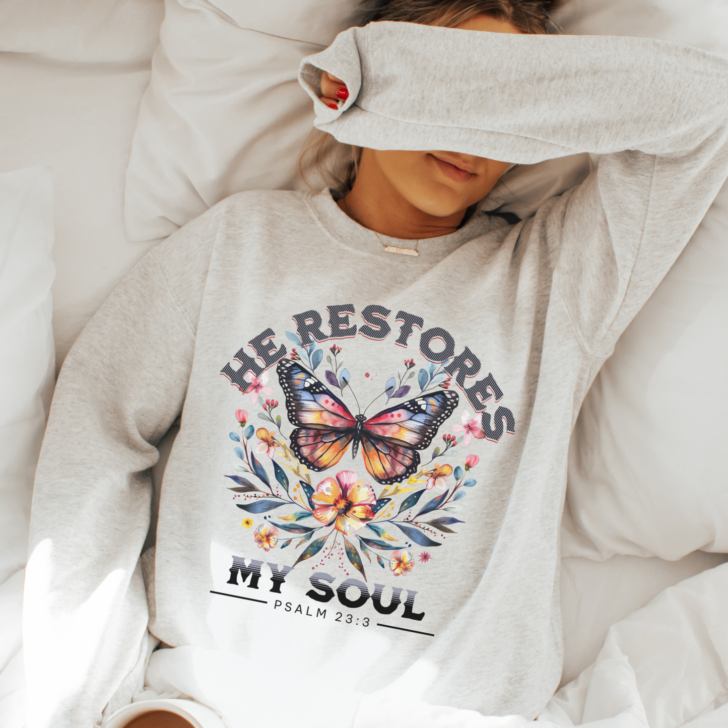 He Restores My Soul Unisex Heavy Blend Crewneck Sweatshirt, Christian Merch, Christian Streetwear, Ministry Shirt, Faith Based Shirt, Jesus Apparel
