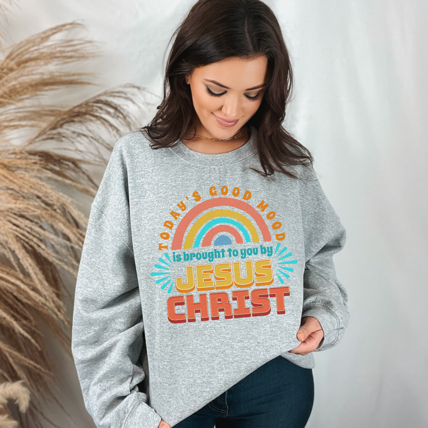 Today's Good Mood is Brought to you by Jesus Christ Unisex Heavy Blend Crewneck Sweatshirt, Christian Merch, Christian Streetwear, Ministry Shirt, Faith Based Shirt, Jesus Apparel