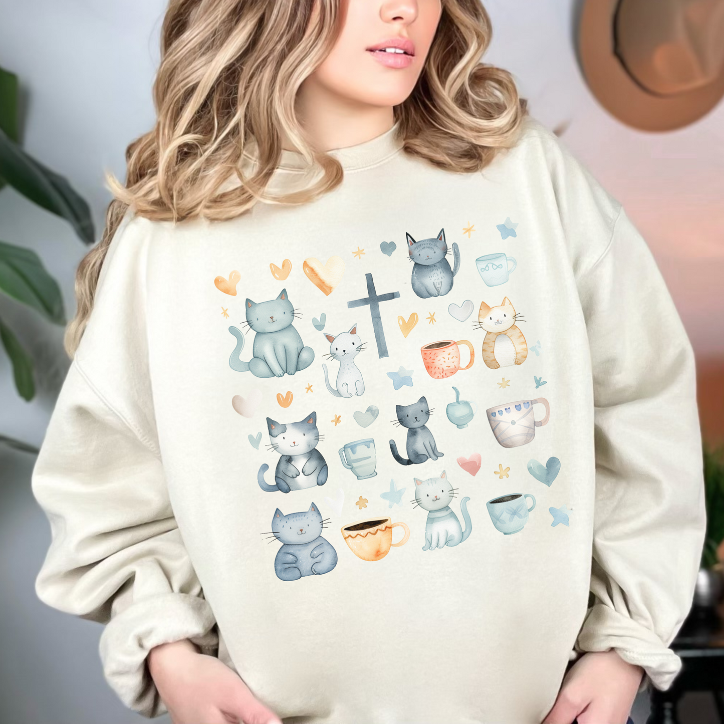 Jesus, Cats, and Coffee Unisex Heavy Blend Crewneck Sweatshirt, Christian Merch, Christian Streetwear, Ministry Shirt, Faith Based Shirt, Jesus Apparel