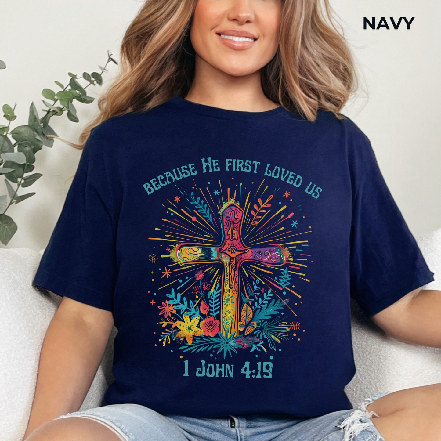 Because He First Loved Us T-shirt - Unisex Jersey Short Sleeve Tee, Christian Merch, Christian Streetwear, Faith Based Shirt, Christian Apparel, Christian Shirts