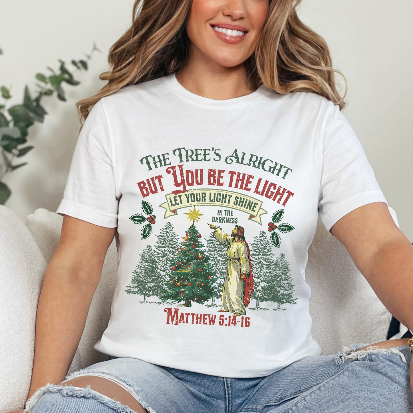 Be the Light Christmas T-Shirt - Unisex Jersey Short Sleeve Tee, Christian Merch, Christian Streetwear, Ministry Shirt, Faith Based Shirt, Praise Tee, Jesus Apparel