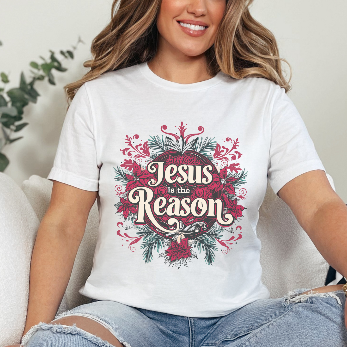 Jesus is the Reason Christmas T-Shirt, Unisex Jersey Crewneck, Christian Christmas Tee, Gift for Church Friend, Christian Christmas Gift, Christian Merch, Religious Apparel