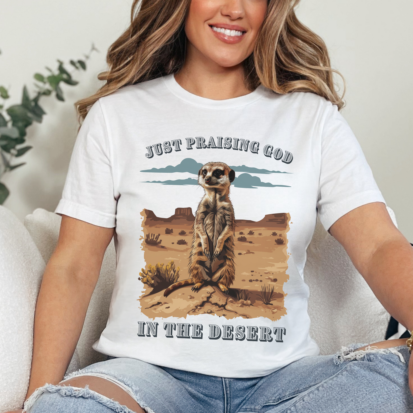 Just Praising God in the Desert T-shirt - Unisex Jersey Short Sleeve Tee, Christian Merch, Christian Streetwear, Faith Based Shirt, Christian Apparel, Christian Shirts