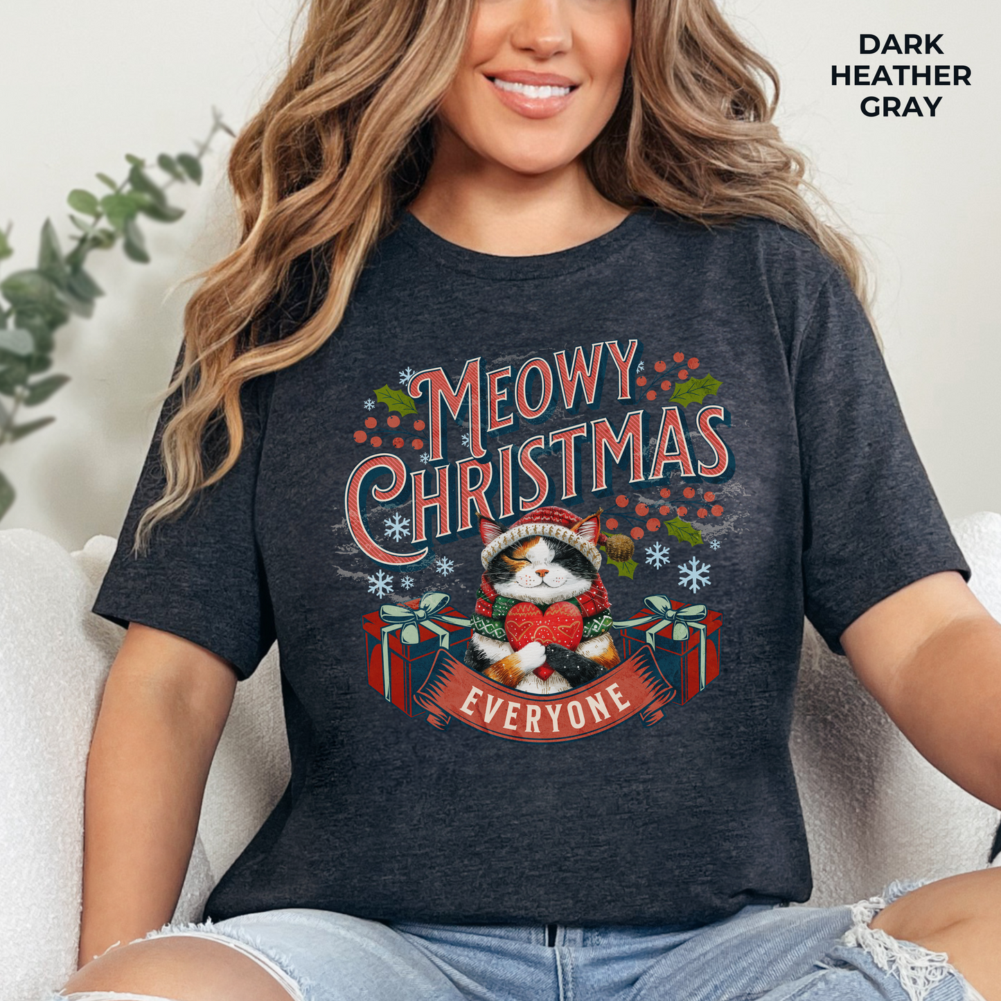 Meowy Christmas Cat Unisex Jersey Short Sleeve Tee, Cat Themed Gifts, Funny Cat Shirt, Calico Cat T-Shirt, Cat Mom Tee, Calico Cat Gifts