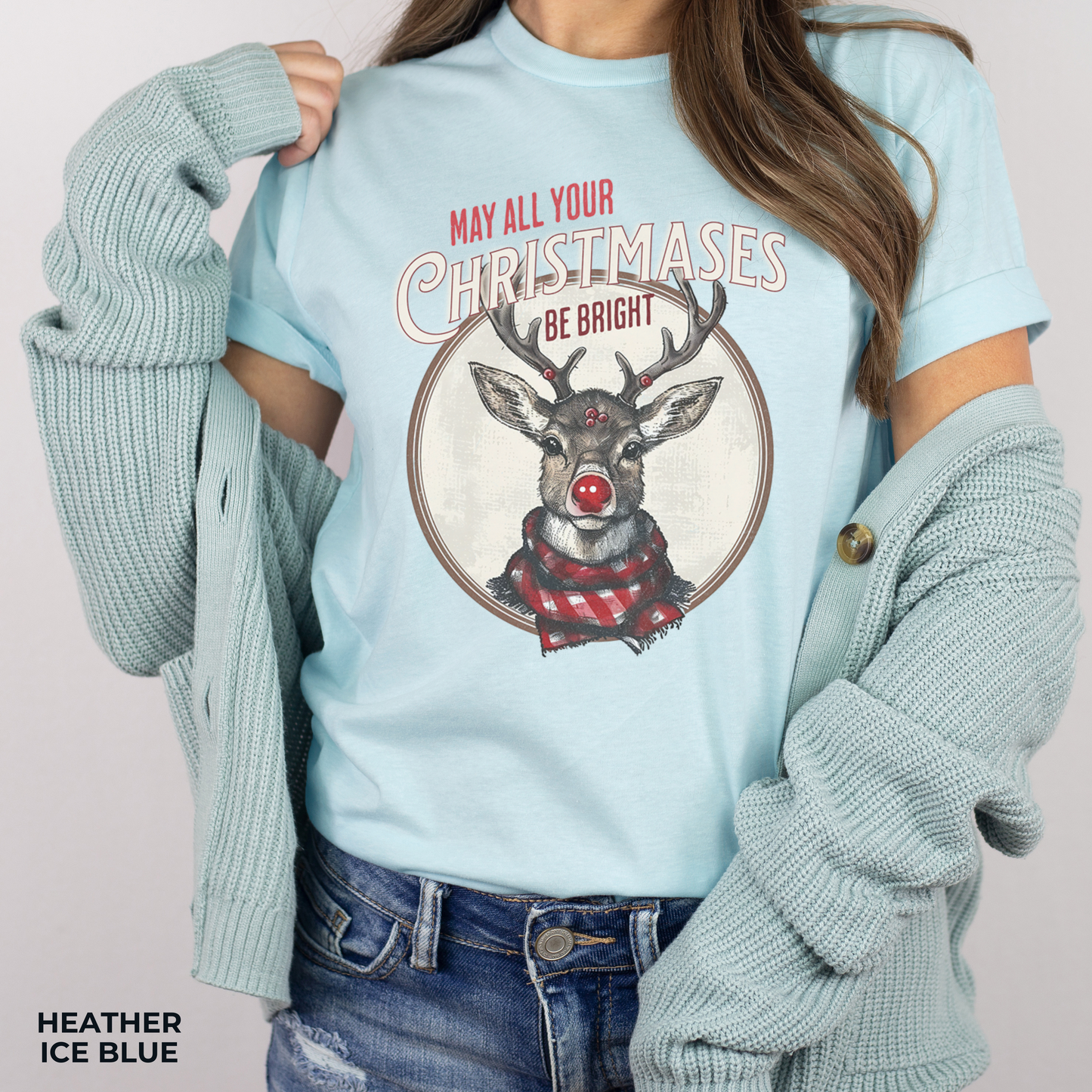 Reindeer Christmas T-Shirt, Unisex Jersey Crewneck, May all Your Christmases be Bright, Reindeer Christmas Apparel, Cute Reindeer Shirt, Secret Santa Gift