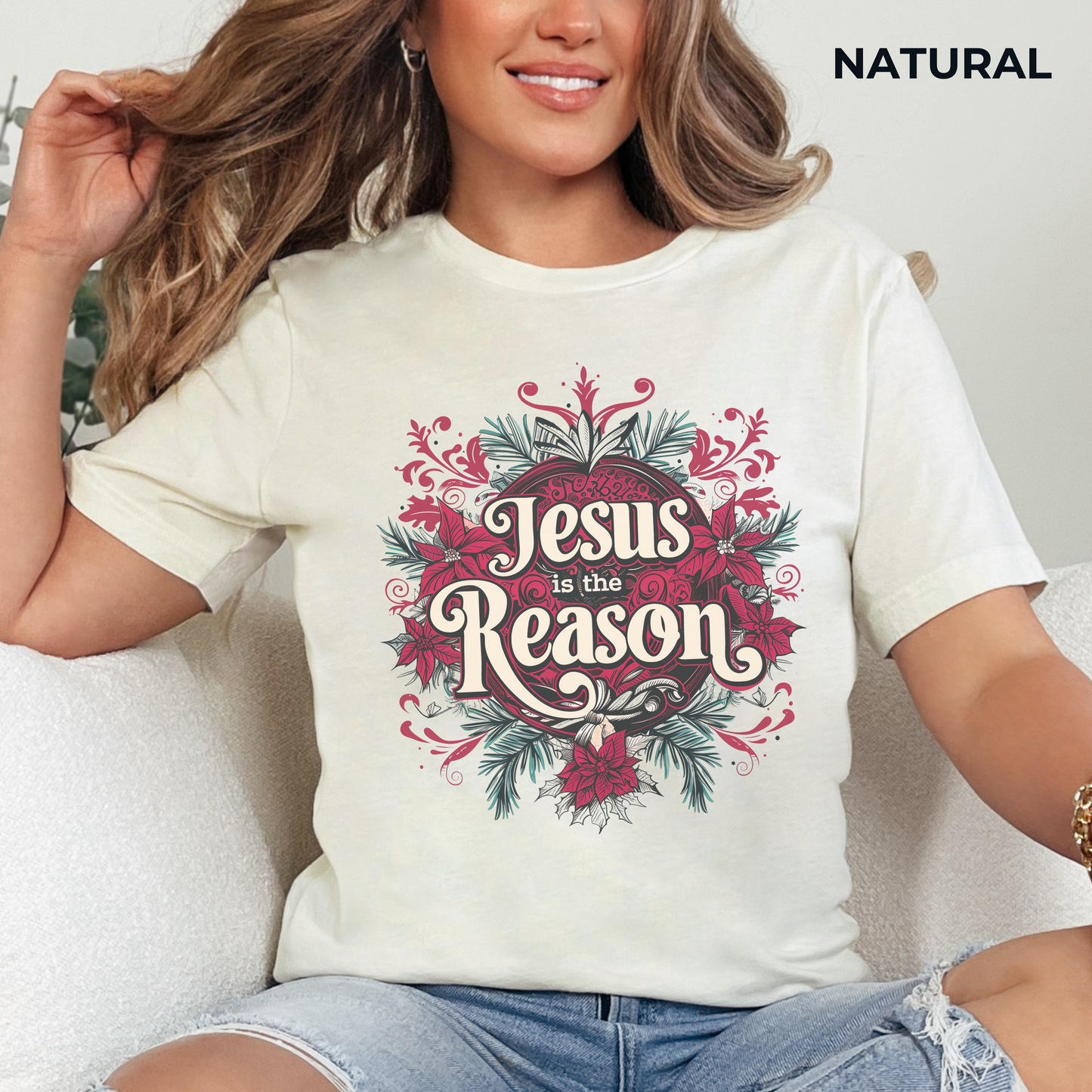 Jesus is the Reason Christmas T-Shirt, Unisex Jersey Crewneck, Christian Christmas Tee, Gift for Church Friend, Christian Christmas Gift, Christian Merch, Religious Apparel