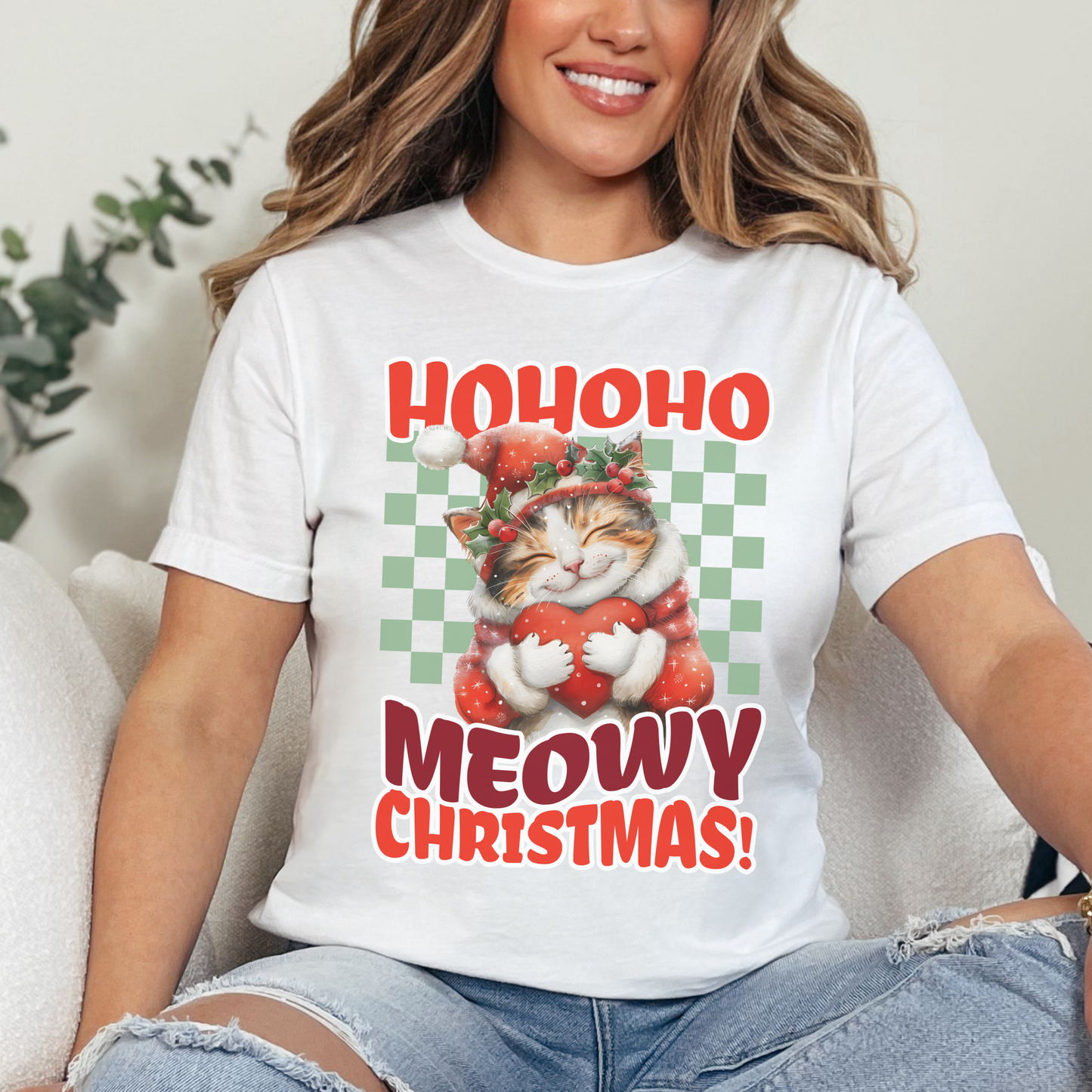 Meowy Christmas Cat Unisex Jersey Short Sleeve Tee, Cat Themed Gifts, Funny Cat Shirt, Calico Cat T-Shirt, Cat Mom Tee, Calico Cat Gifts