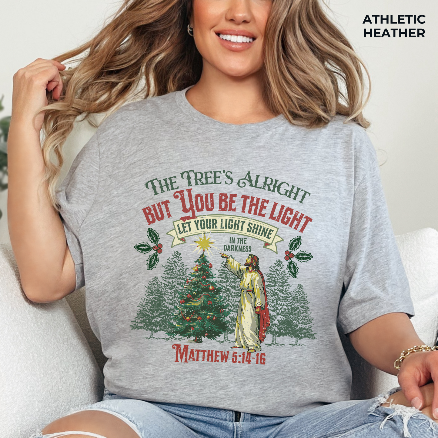 Be the Light Christmas T-Shirt - Unisex Jersey Short Sleeve Tee, Christian Merch, Christian Streetwear, Ministry Shirt, Faith Based Shirt, Praise Tee, Jesus Apparel