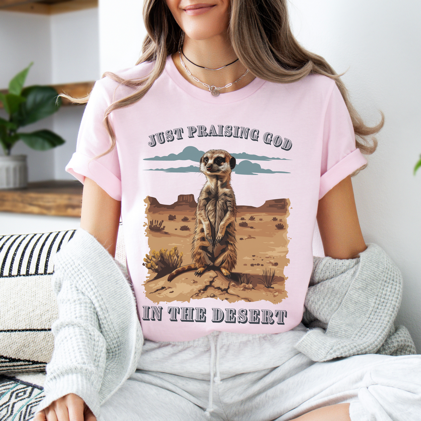 Just Praising God in the Desert T-shirt - Unisex Jersey Short Sleeve Tee, Christian Merch, Christian Streetwear, Faith Based Shirt, Christian Apparel, Christian Shirts