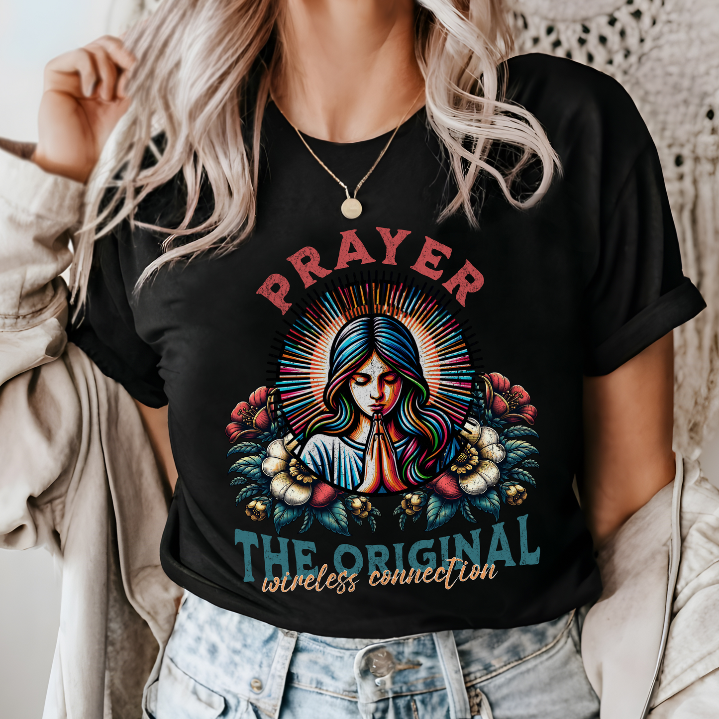 Prayer the Original Wireless Connection T-Shirt - Unisex Jersey Short Sleeve Tee, Christian Merch, Christian Streetwear, Jesus Apparel, Religious Tees