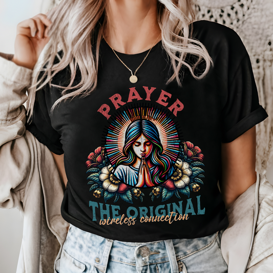 Prayer the Original Wireless Connection T-Shirt - Unisex Jersey Short Sleeve Tee, Christian Merch, Christian Streetwear, Jesus Apparel, Religious Tees