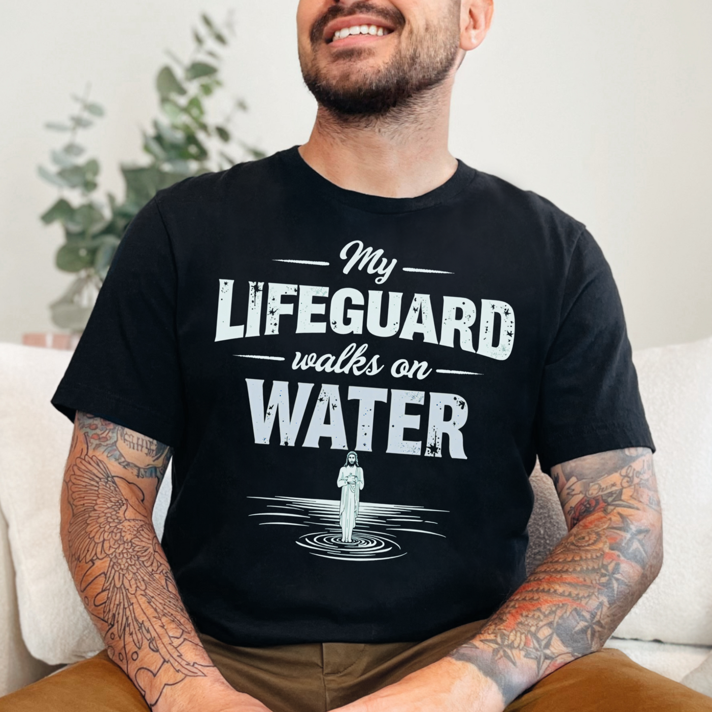 My Lifeguard Walks on Water T-Shirt - Unisex Jersey Short Sleeve Tee, Christian Merch, Christian Streetwear, Jesus Apparel, Religious Tees