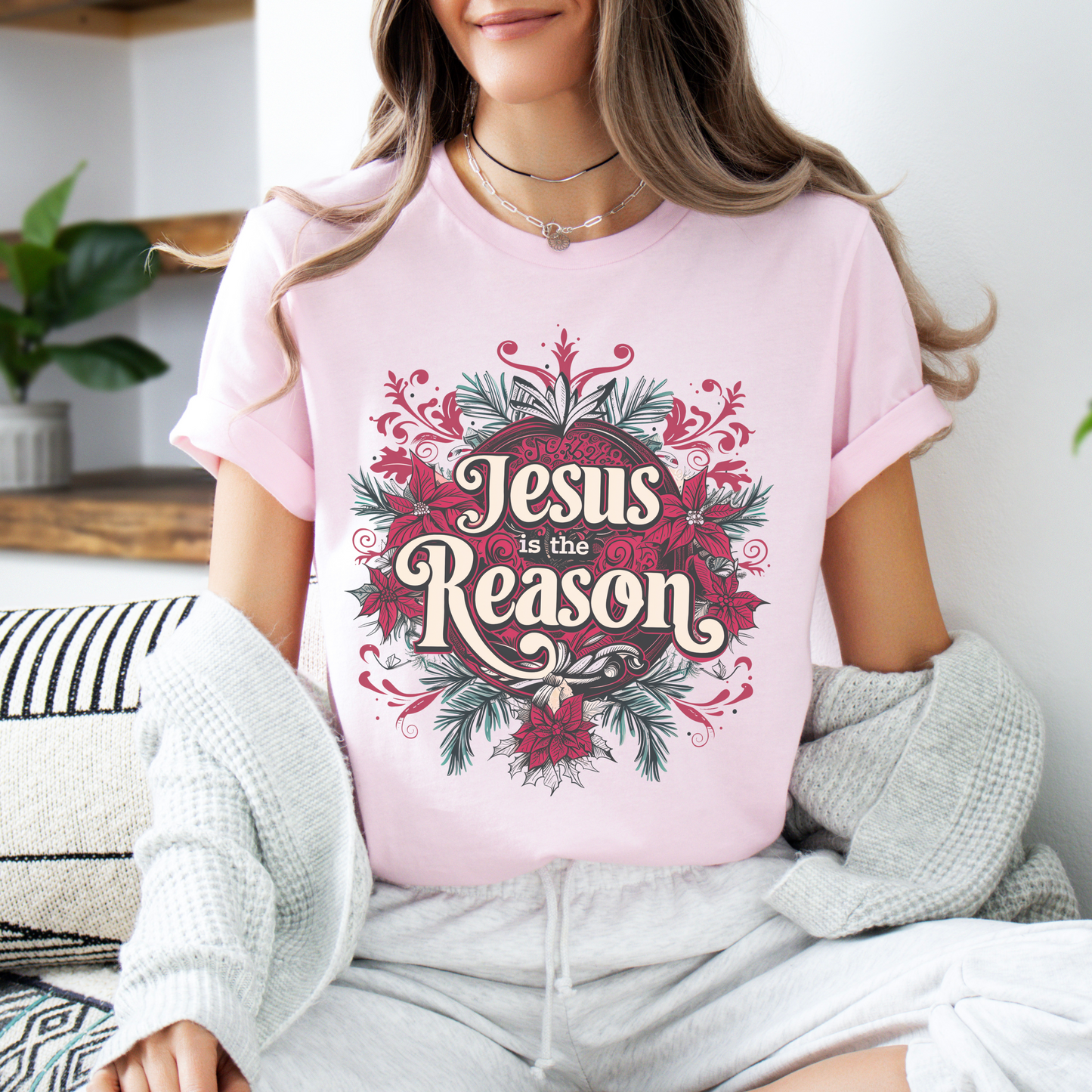 Jesus is the Reason Christmas T-Shirt, Unisex Jersey Crewneck, Christian Christmas Tee, Gift for Church Friend, Christian Christmas Gift, Christian Merch, Religious Apparel