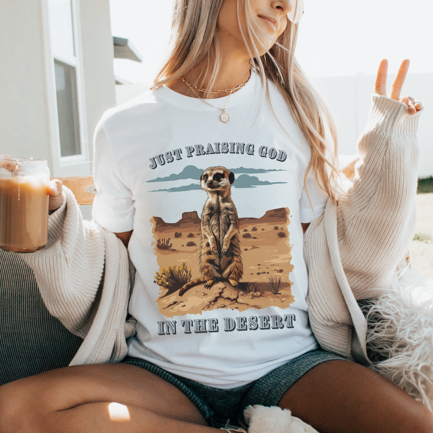 Just Praising God in the Desert T-shirt - Unisex Jersey Short Sleeve Tee, Christian Merch, Christian Streetwear, Faith Based Shirt, Christian Apparel, Christian Shirts