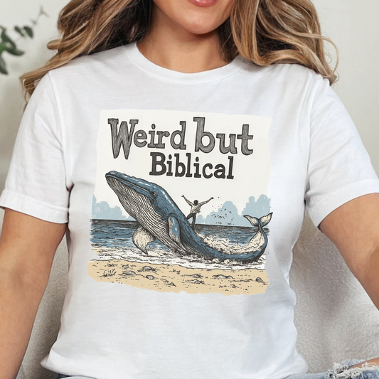 Weird but Biblical Tee, Faith Based Shirt, Unisex Christian T-Shirt, Funny Jesus Apparel, Baptism Gifts, Jonah & the Whale, Gift for Pastor or Church Friend