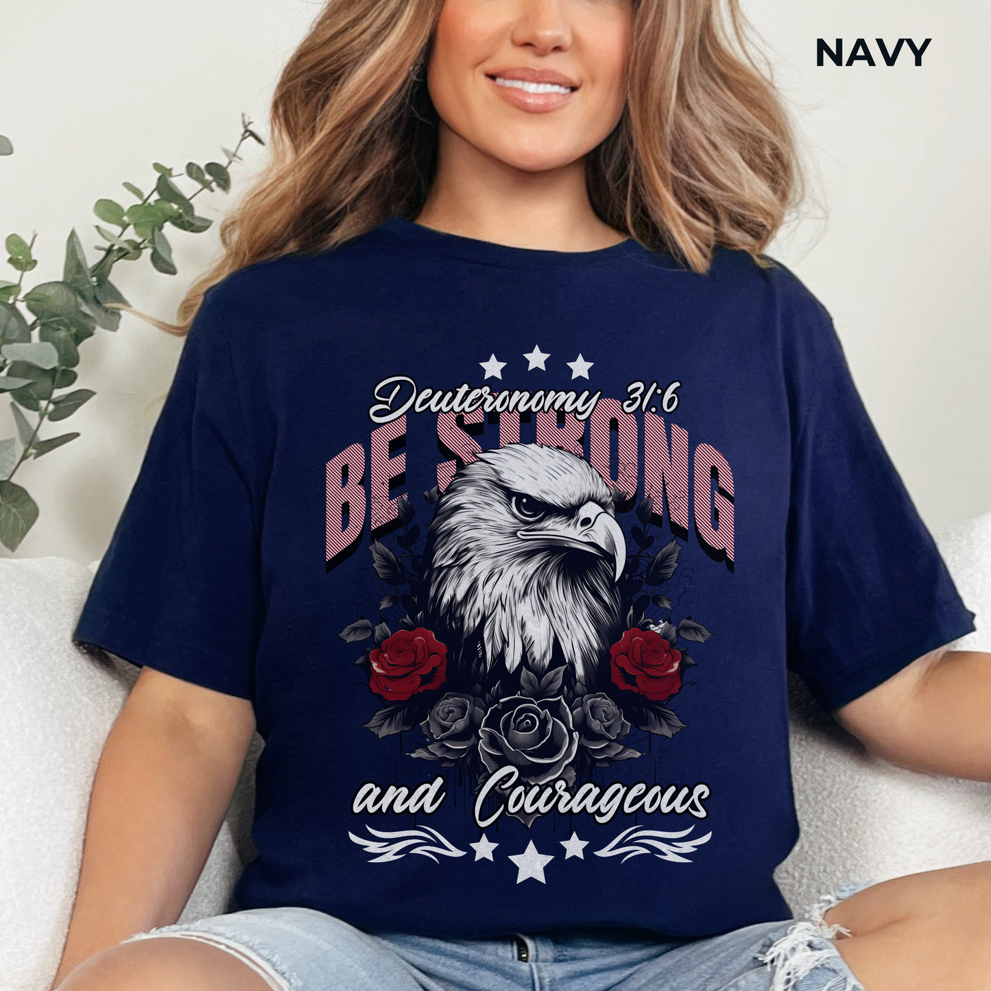 Be Strong and Courageous T-Shirt - Unisex Jersey Short Sleeve Tee, Christian Merch, Christian Streetwear, Faith Based Shirt, Jesus Apparel